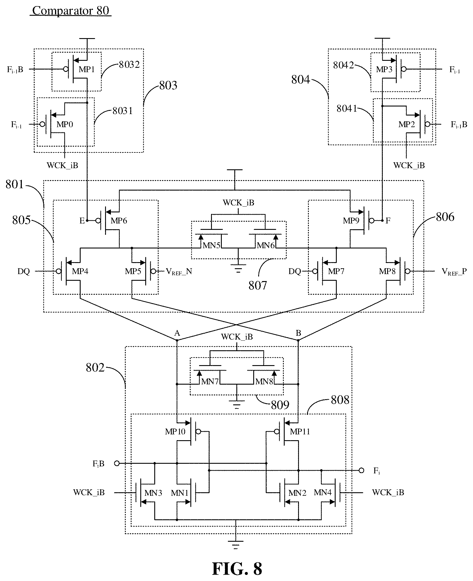 Patent US11777484 Figure 8 – Comparator and decision feedback equalization circuit