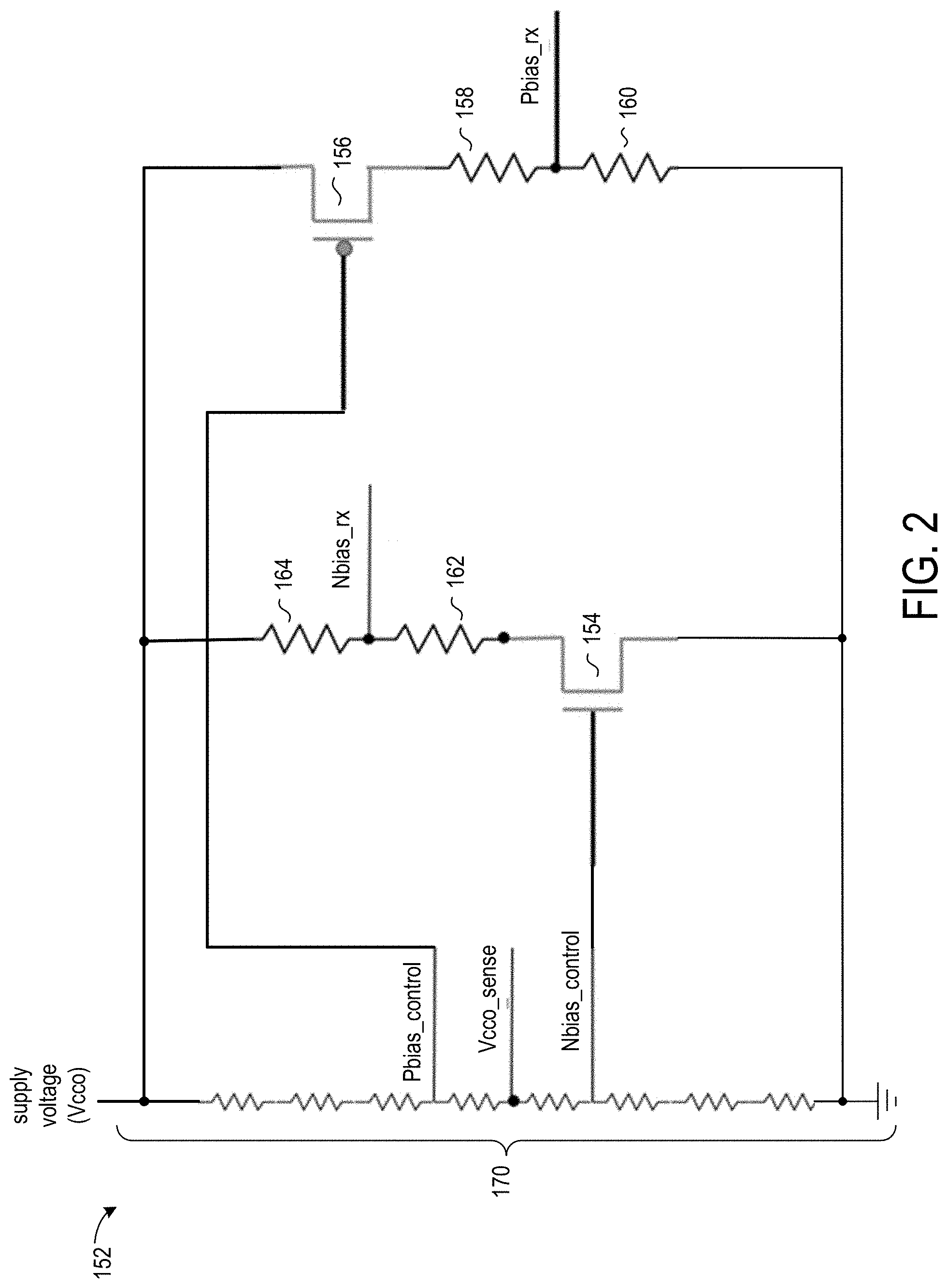Patent US11777489 Figure 2 – Voltage sensing and biasing for wide supply range integrated circuit transceivers