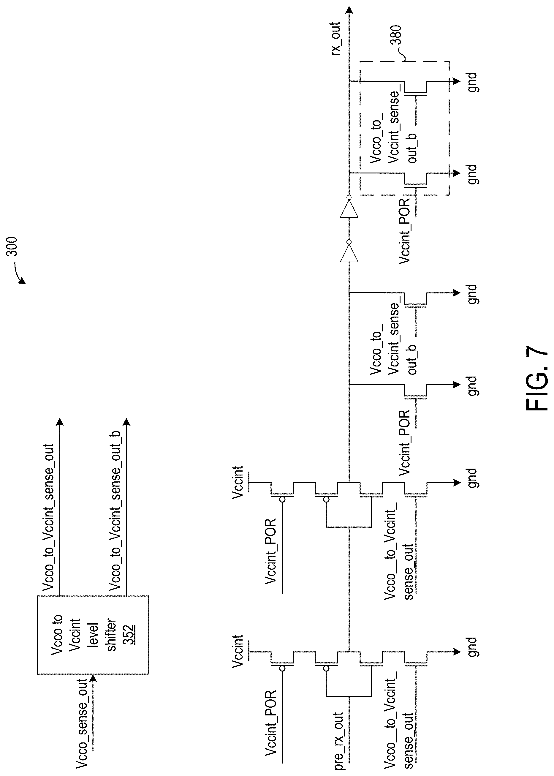 Patent US11777489 Figure 7 – Voltage sensing and biasing for wide supply range integrated circuit transceivers