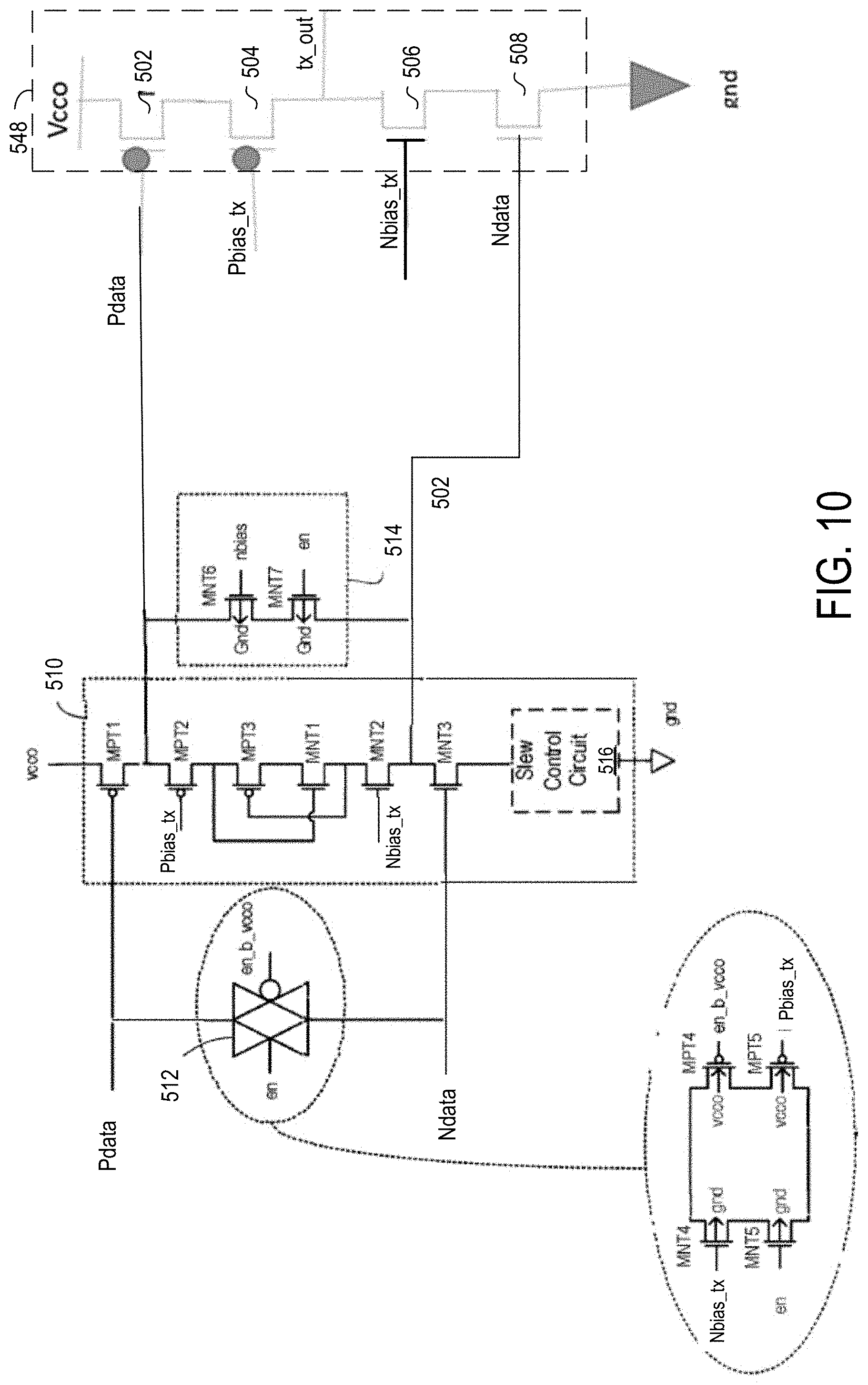 Patent US11777489 Figure 10 – Voltage sensing and biasing for wide supply range integrated circuit transceivers