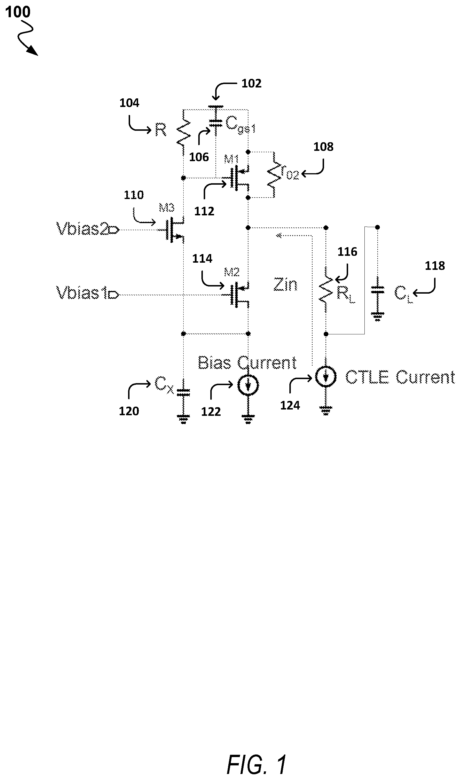 Patent US11777491 Figure 1 – Continuous time linear equalizer with active inductor