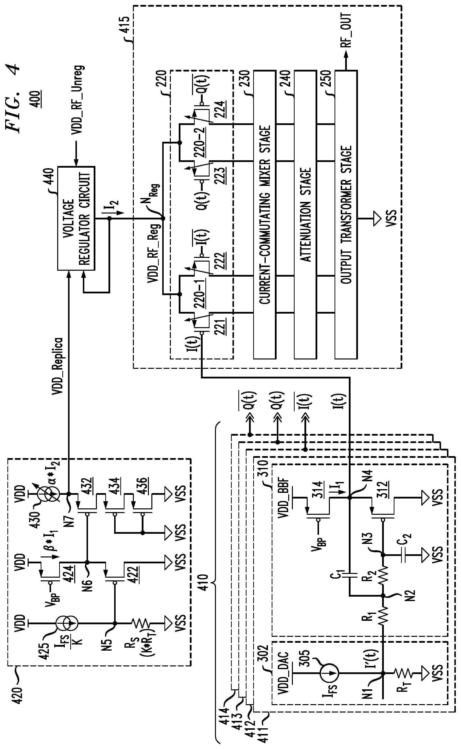 Patent US11777496 Figure 7 – Low voltage signal path in a radio frequency signal generator