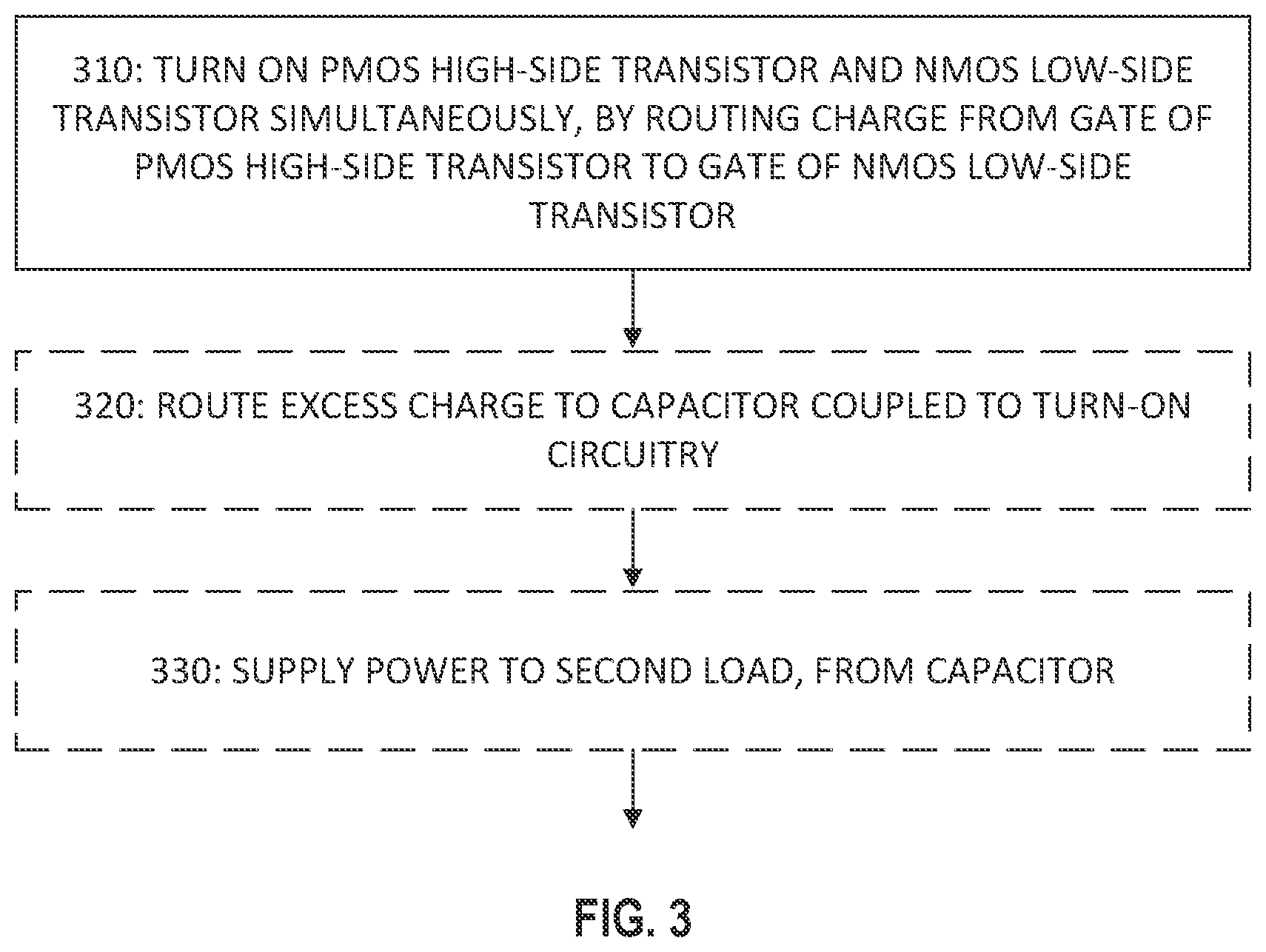 Patent US11777497 Figure 3 – Efficiency concept for driving a PMOS and NMOS full-bridge power stage