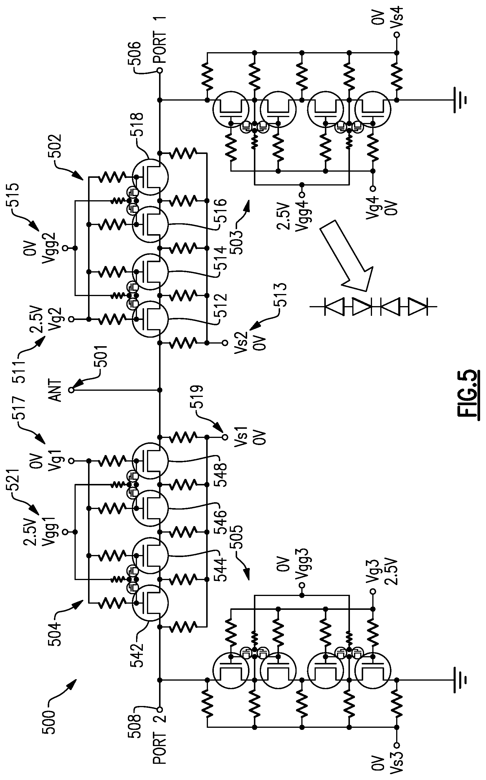 Patent US11777499 Figure 3 – Radio frequency switch biasing topologies