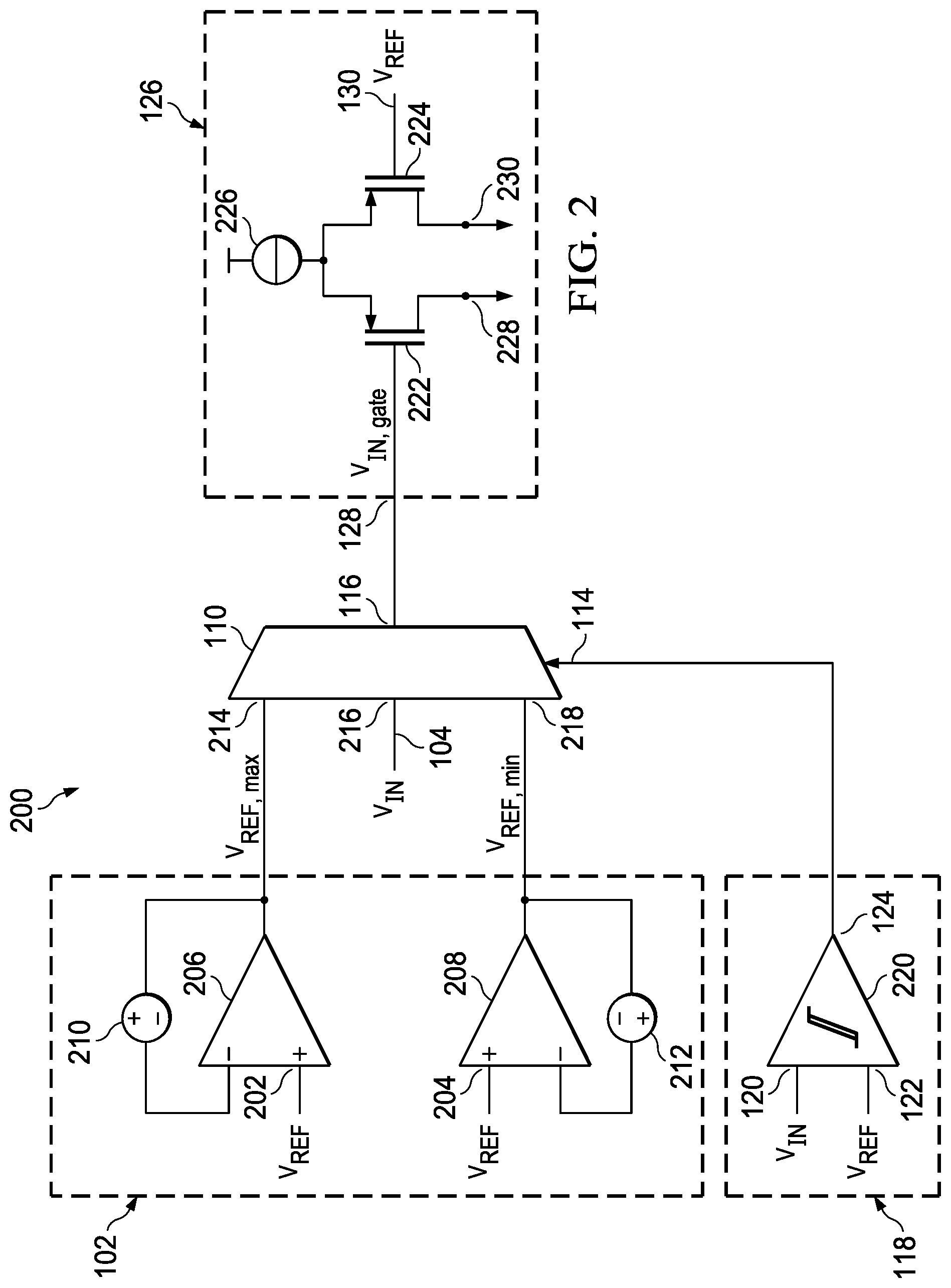 Patent US11777500 Figure 2 – NBTI protection for differential pairs
