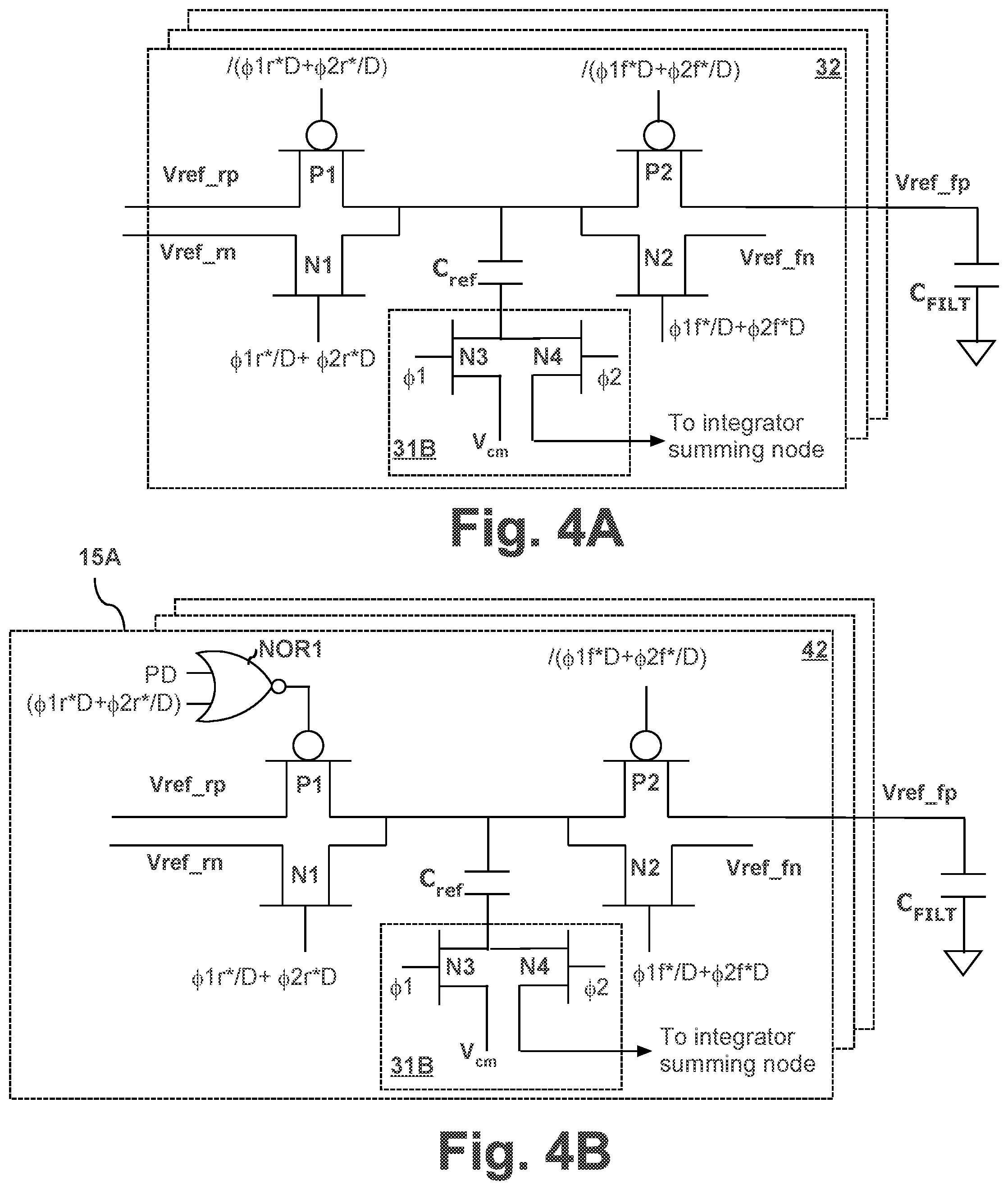 Patent US11777517 Figure 4 – Gain error reduction in switched-capacitor delta-sigma data converters sharing a voltage reference with a disabled data converter