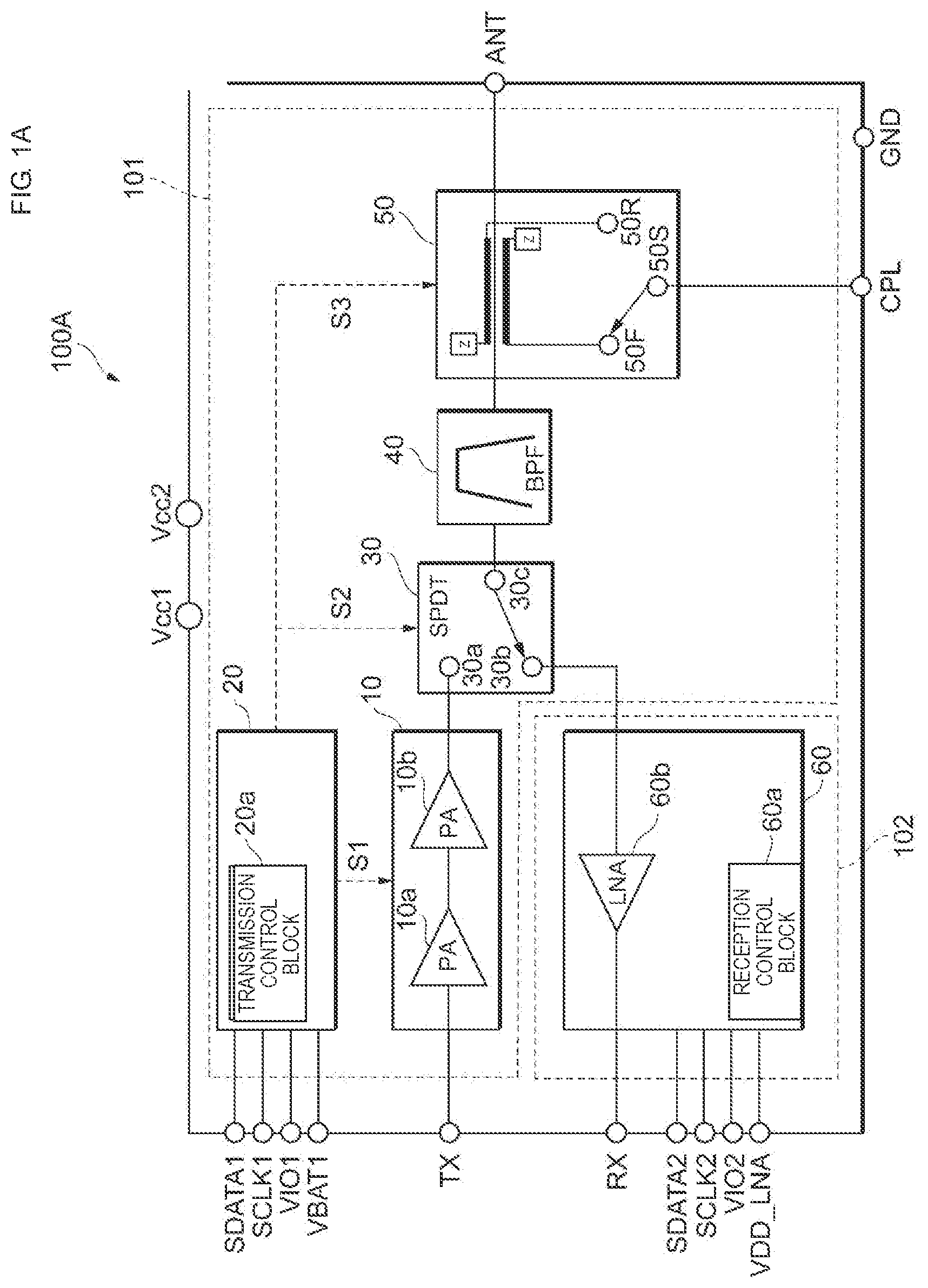 Patent US11777553 Figure 1 – High-frequency module