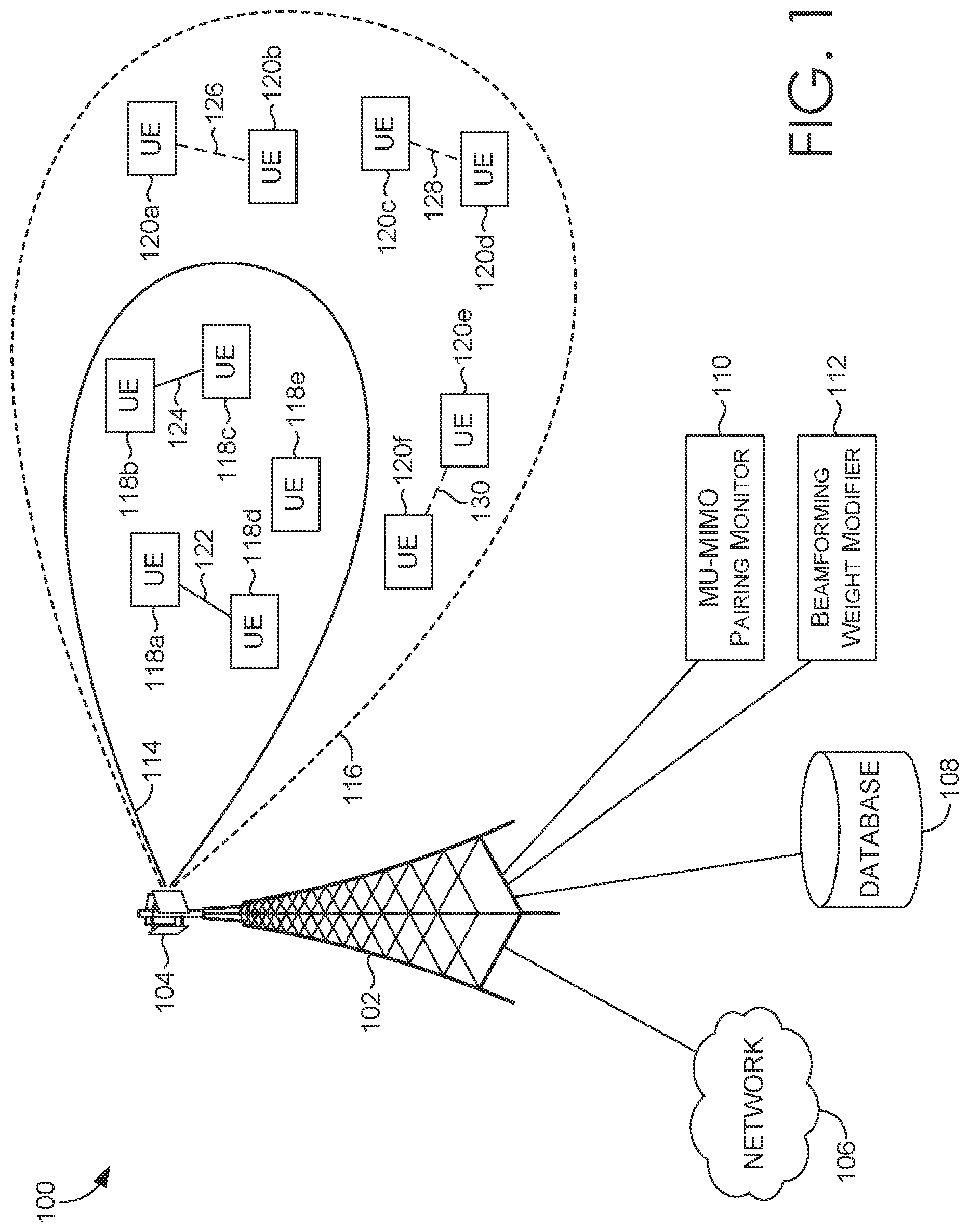 Patent US11777562 — Vertical beamwidth adjustment to increase MU-MIMO pairing efficiency — Figure 1