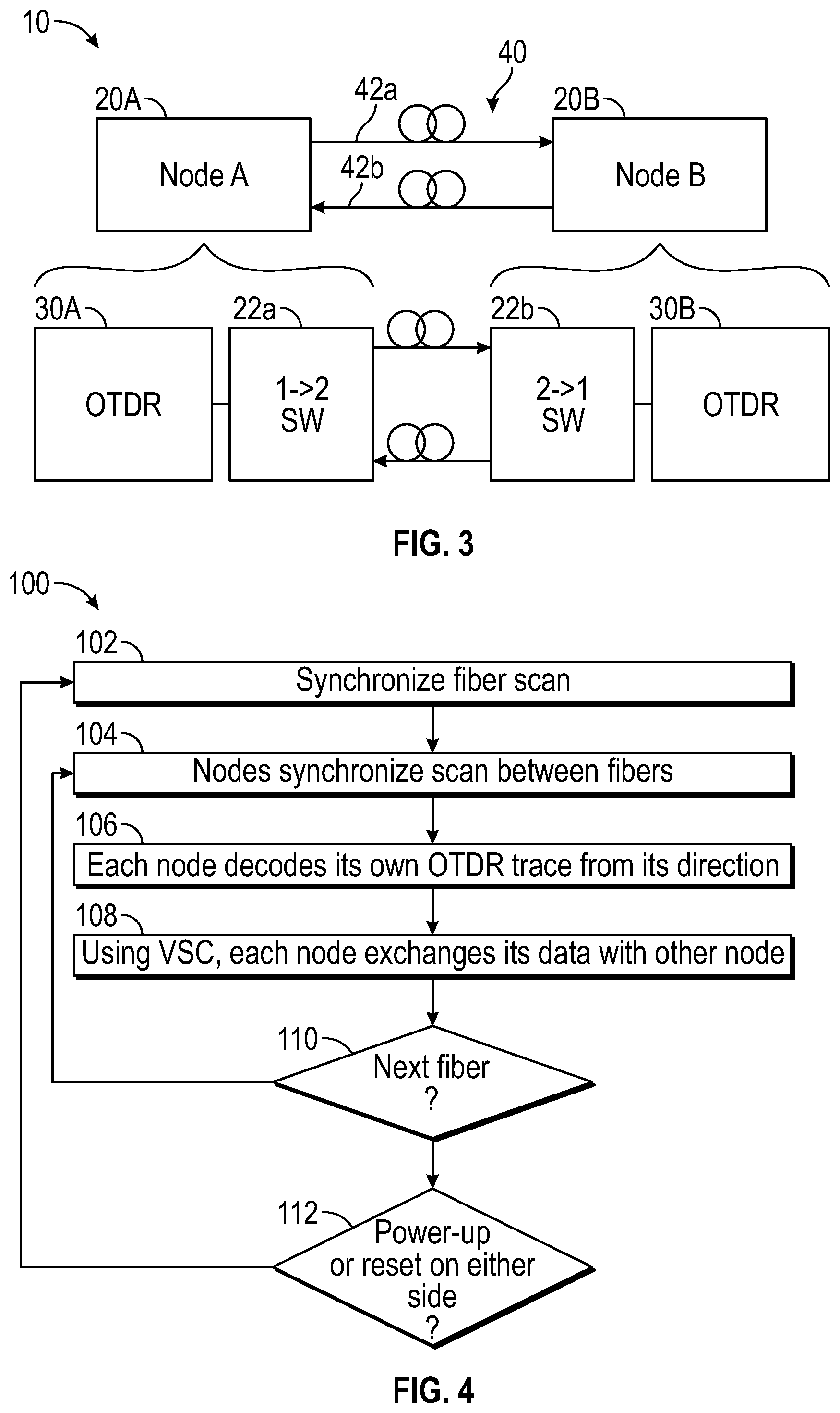 Patent US11777597 Figure 3 – Dual-direction OTDR system for inter-node communications