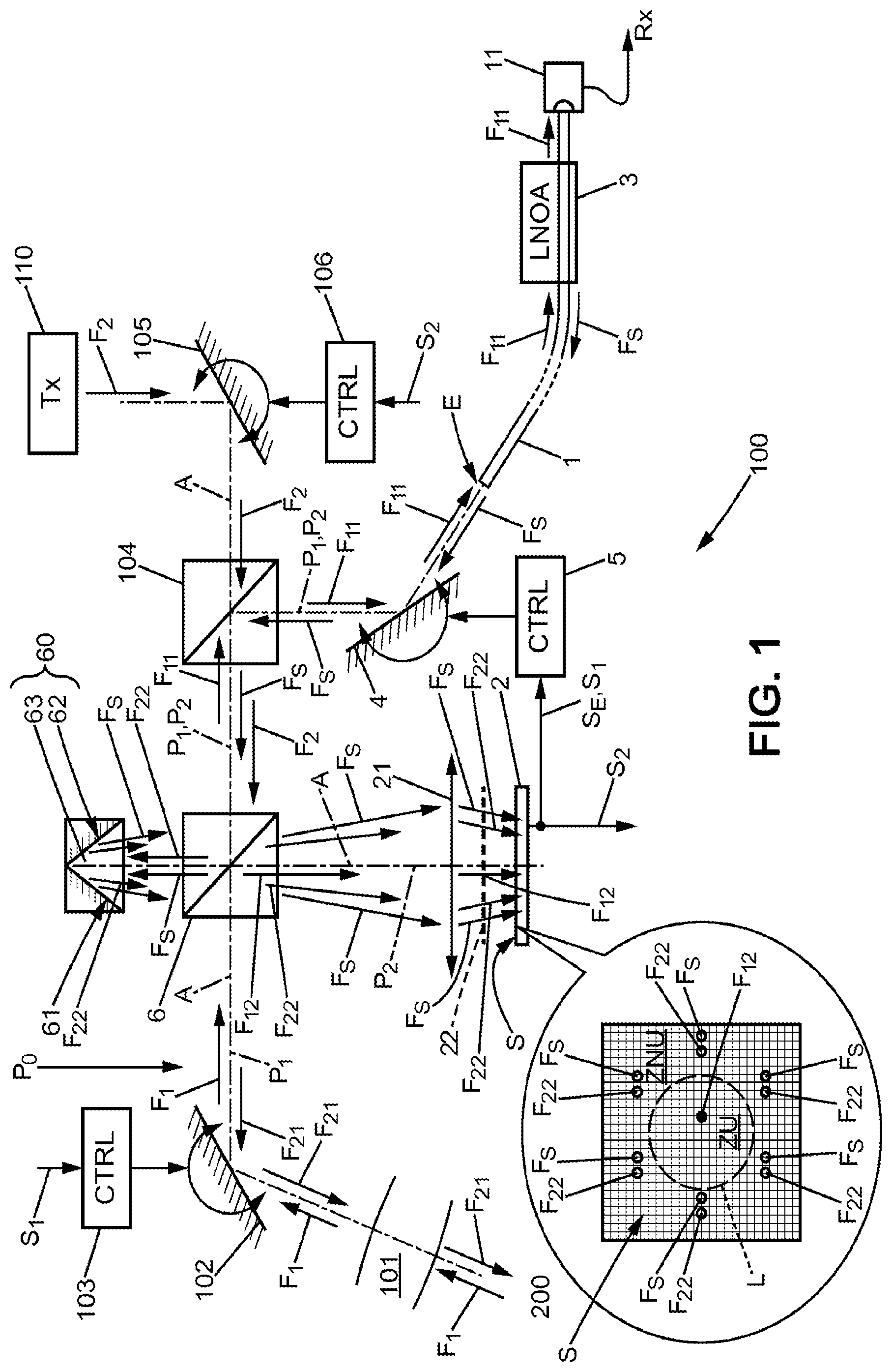Patent US11777600 — Terminal for optical communication by laser signals — Figure 1