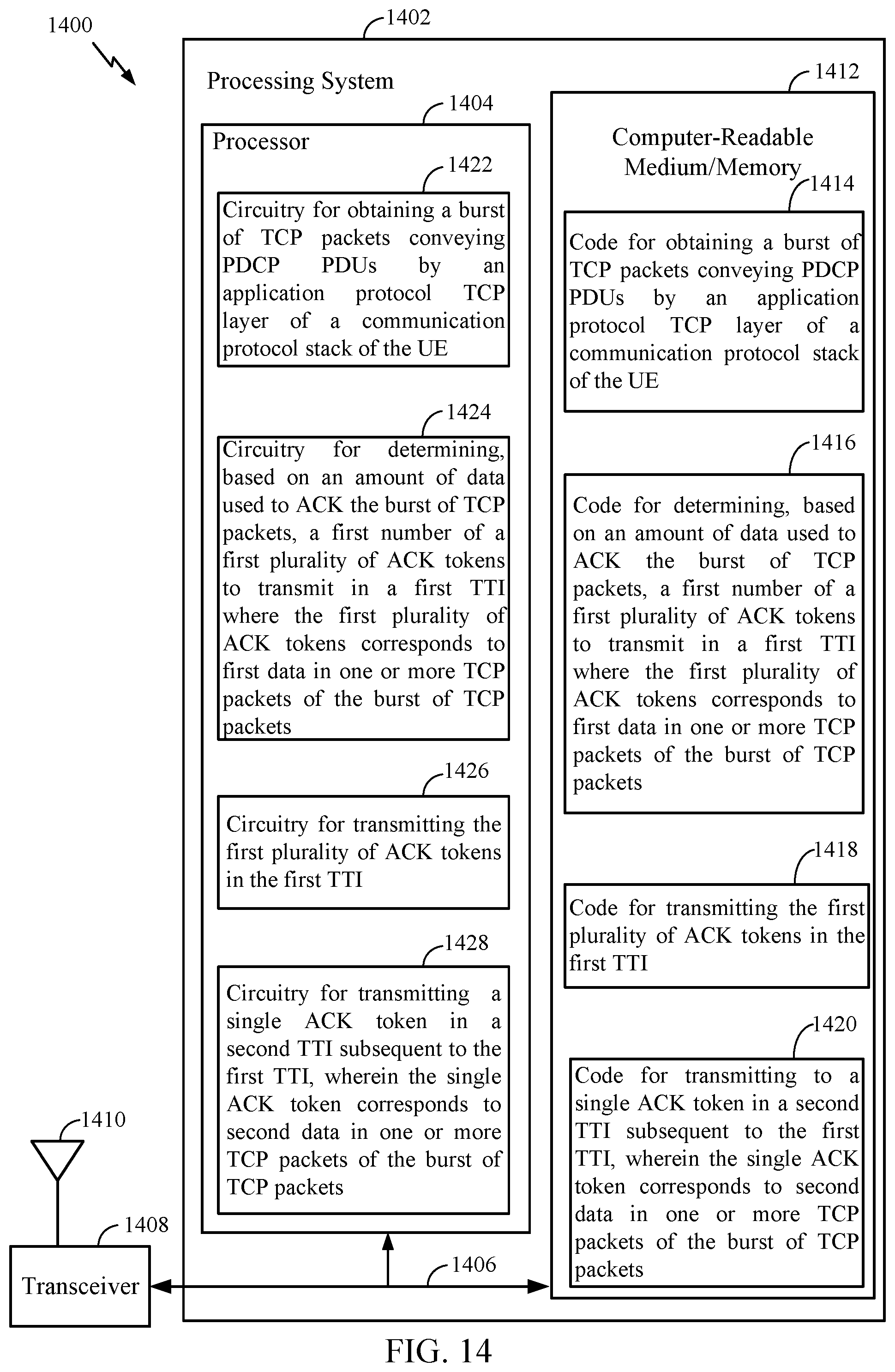 Patent US11777655 Figure 14 – Acknowledgment shaping for downlink data bursts