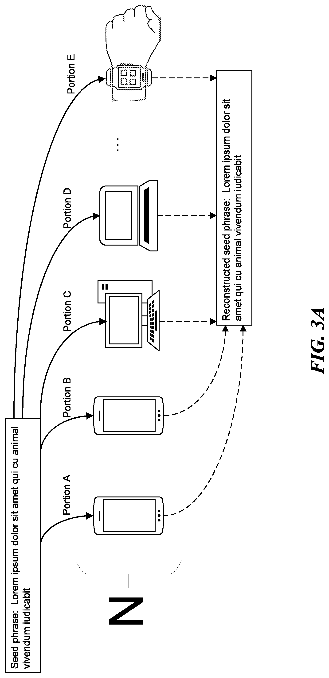 Patent US11777727 Figure 3 – Distributed digital wallet seed phrase