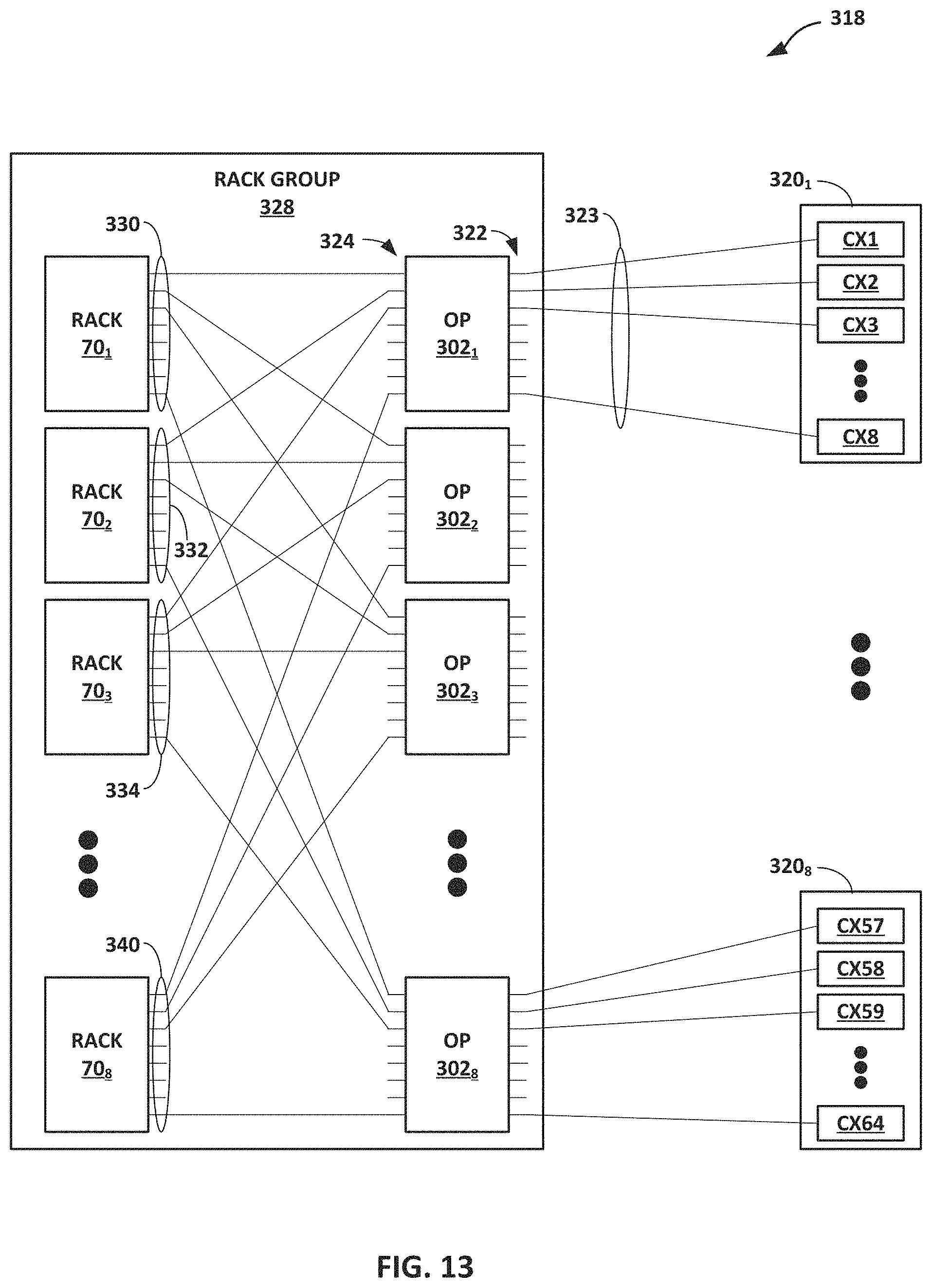 Patent US11777839 Figure 13 – Data center network with packet spraying