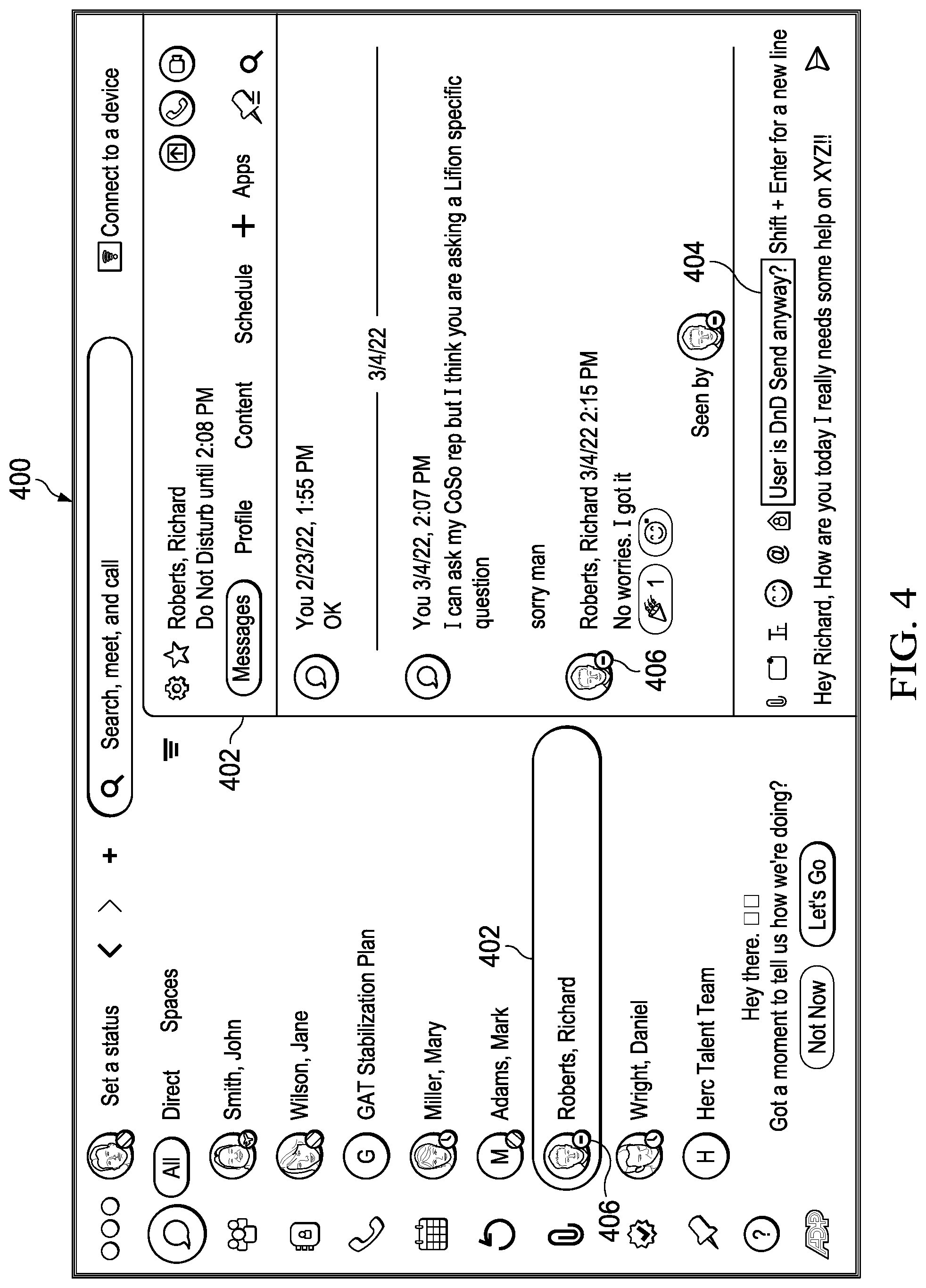 Patent US11777878 Figure 4 – Message routing based on unavailability