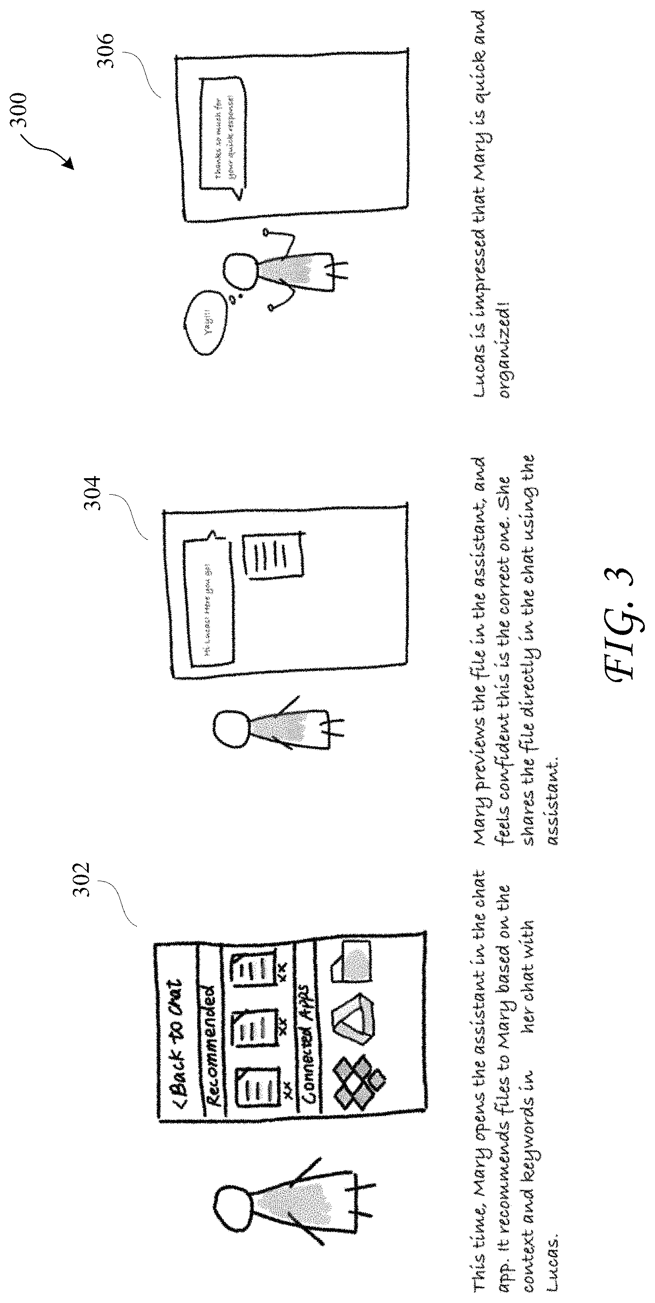 Patent US11777880 Figure 3 – Messaging client application integrated with a content management system