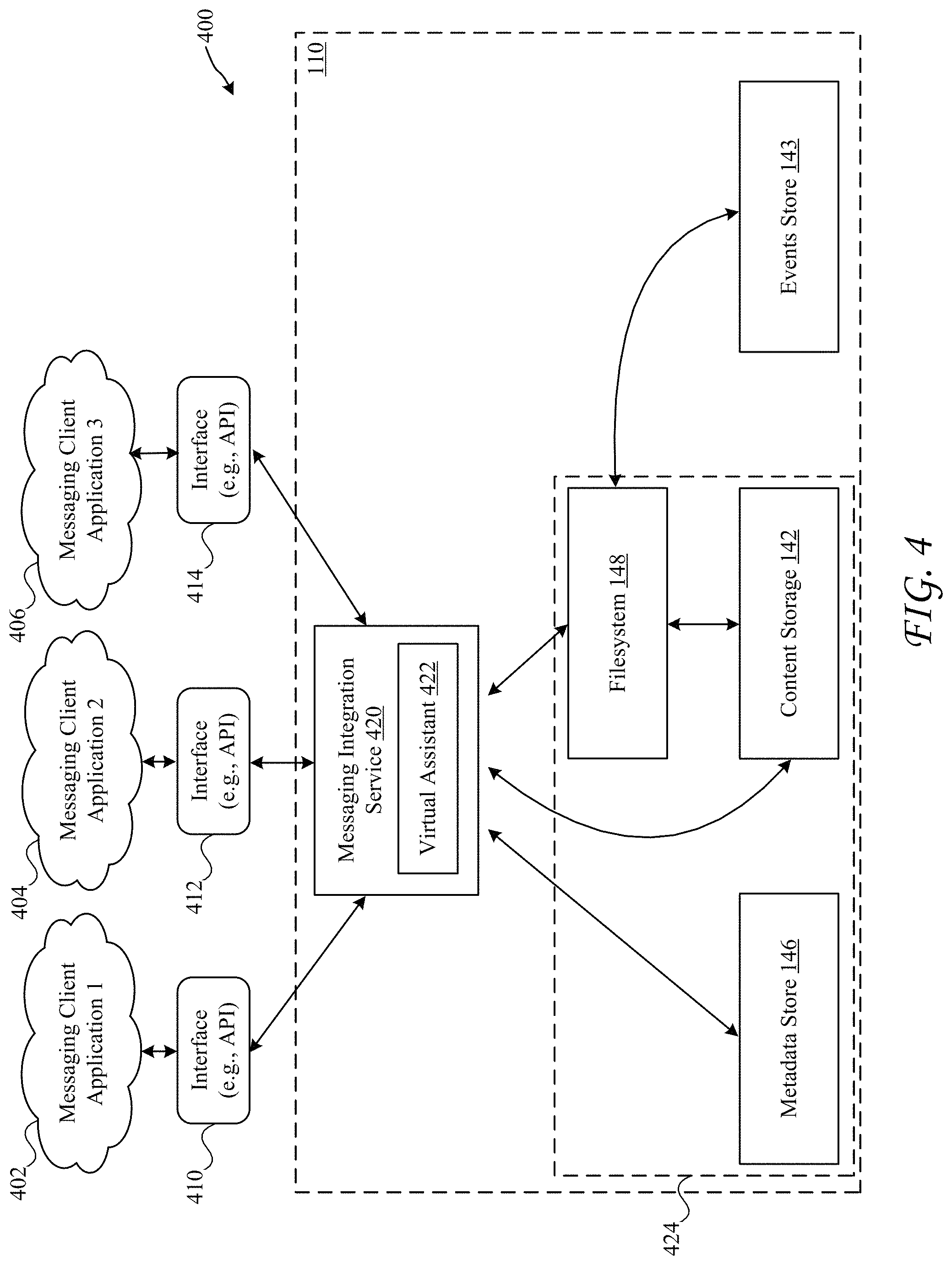 Patent US11777880 Figure 4 – Messaging client application integrated with a content management system