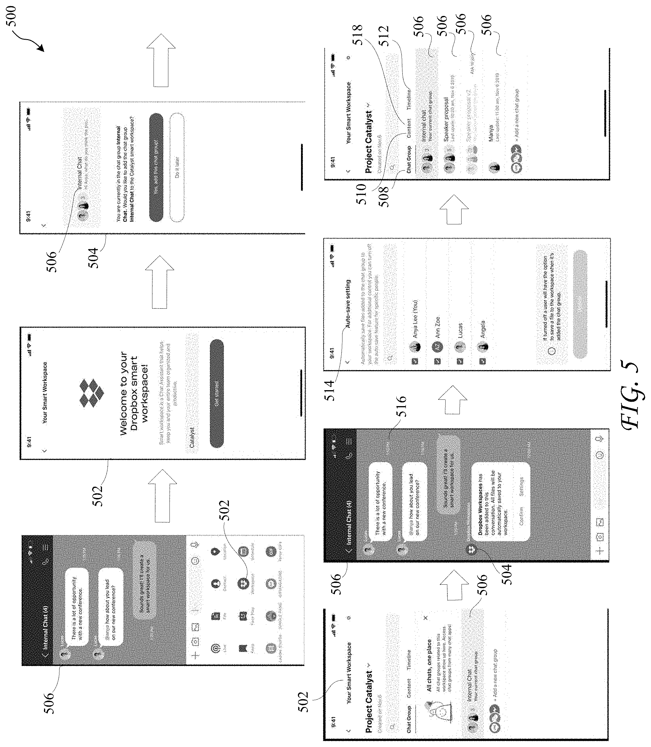 Patent US11777880 Figure 5 – Messaging client application integrated with a content management system