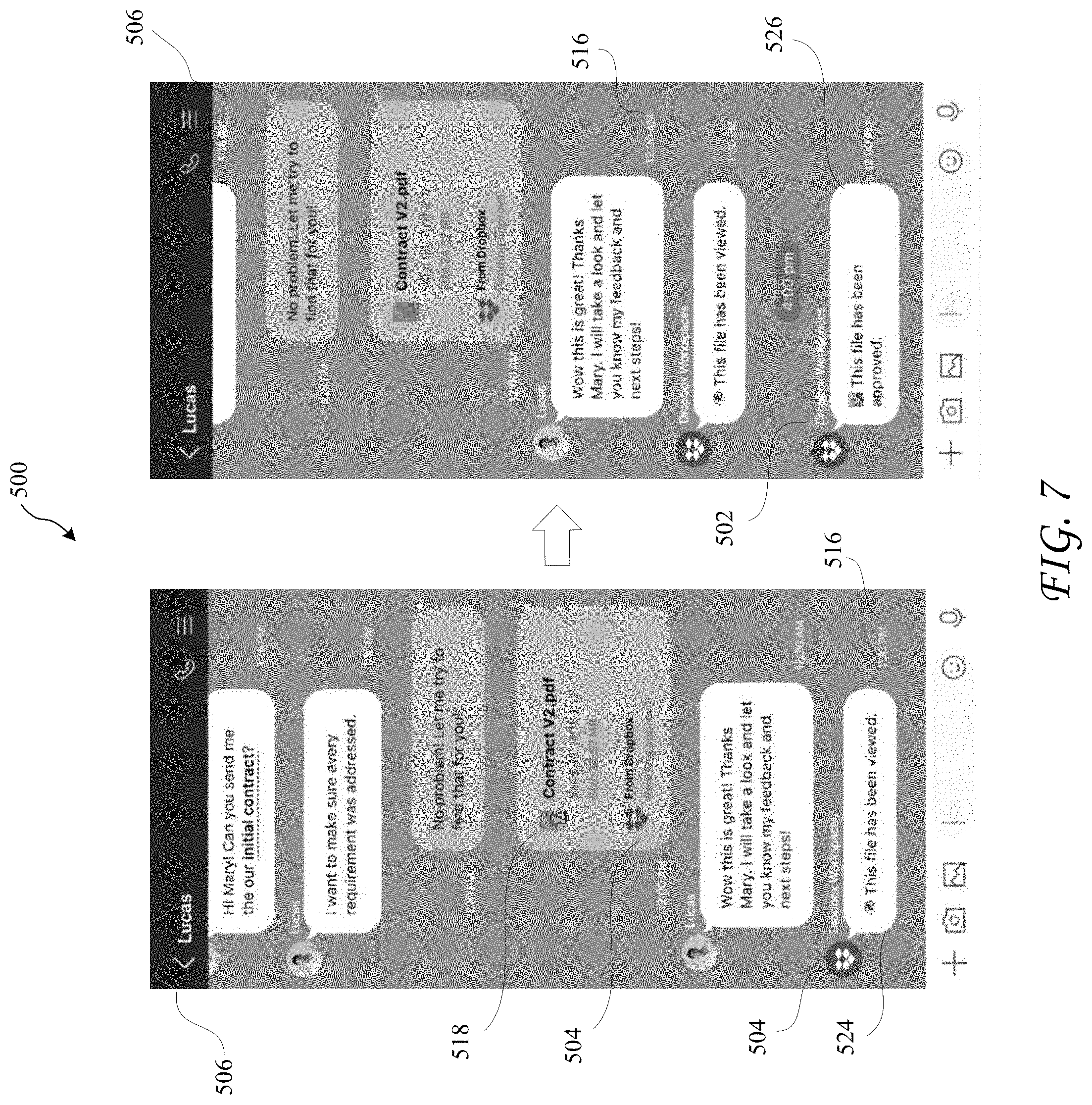 Patent US11777880 Figure 7 – Messaging client application integrated with a content management system