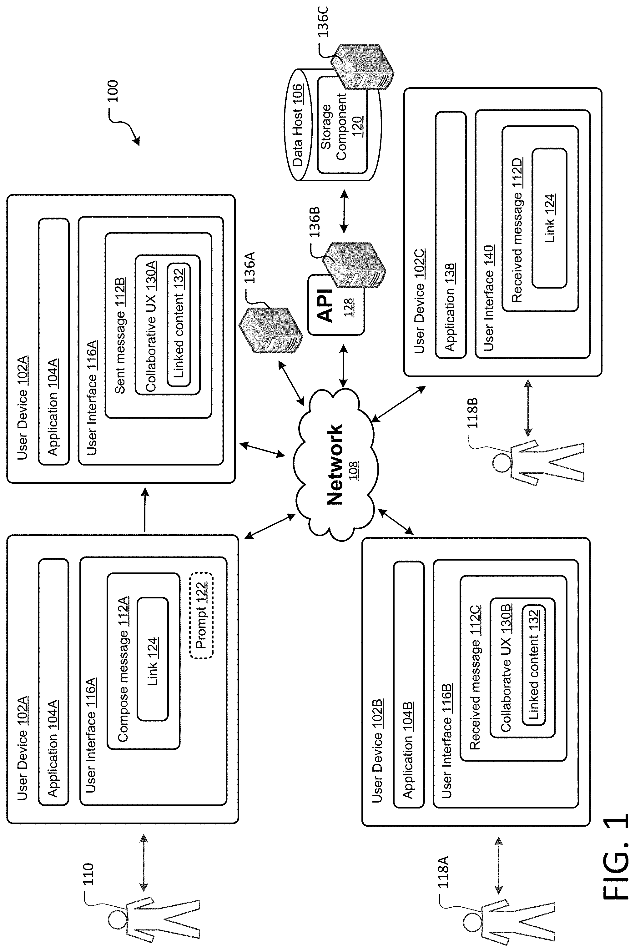 Patent US11777884 Figure 1 – Converting links and static data into collaborative user experiences