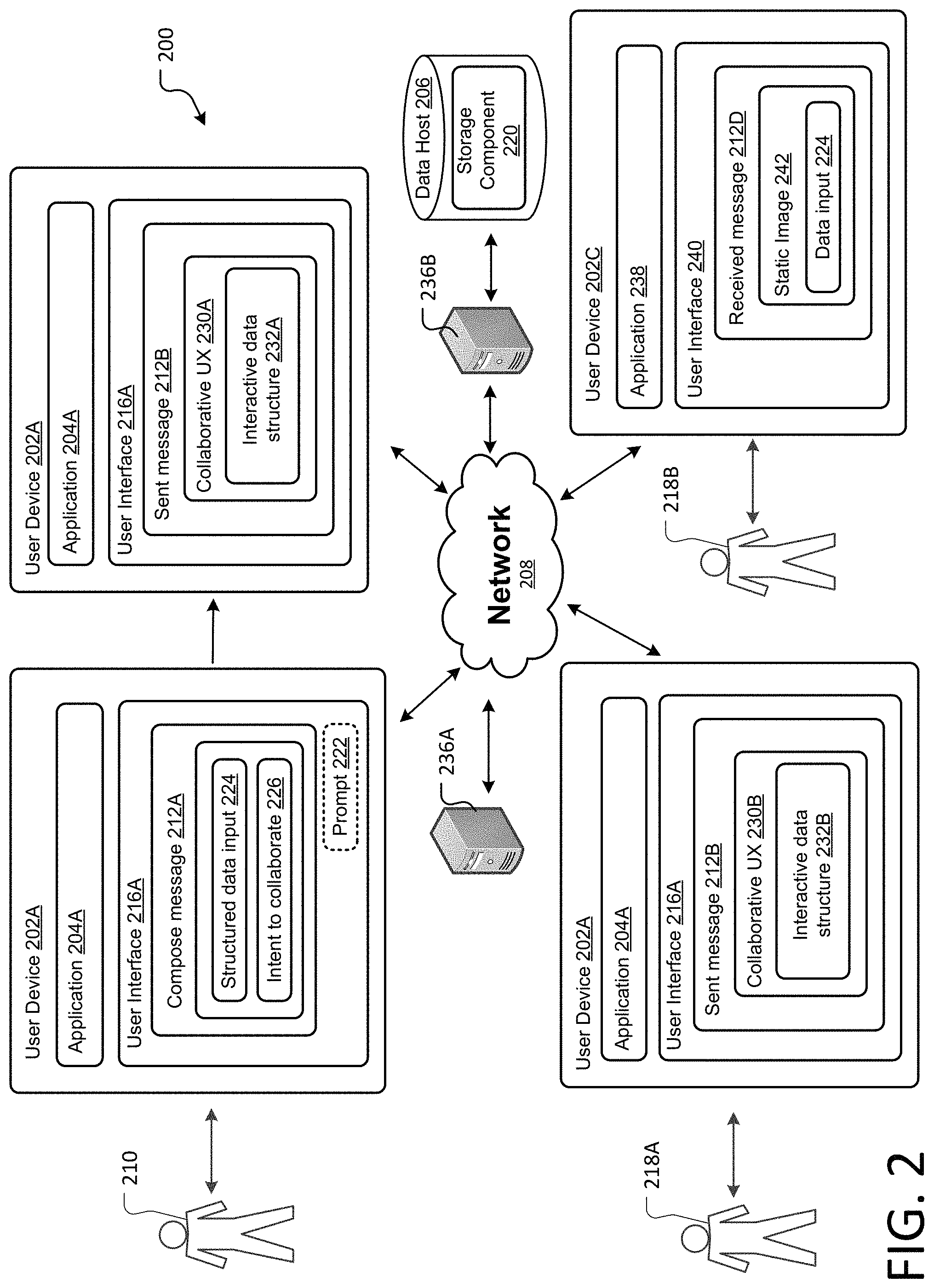 Patent US11777884 Figure 2 – Converting links and static data into collaborative user experiences