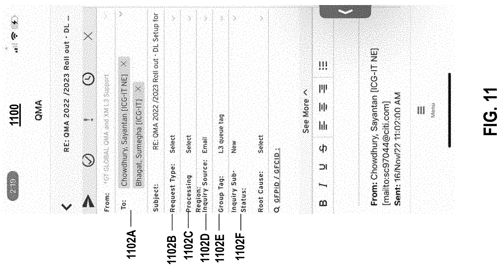Patent US11777886 Figure 11 – Management of queries in electronic mail messages