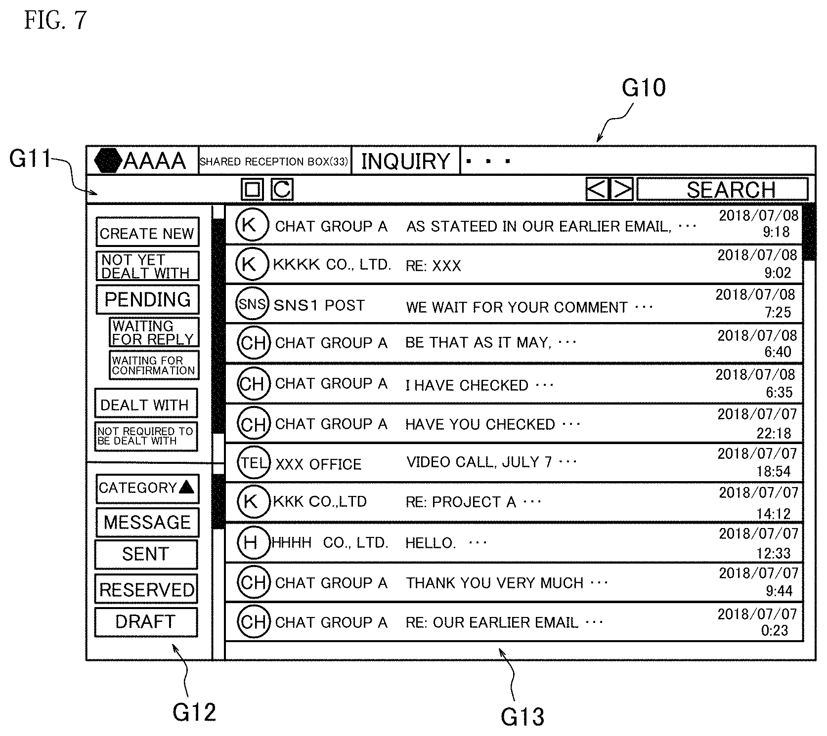 Patent US11777895 Figure 7 – Information processing program, information processing system, and information processing method for combining chat information into chat information set