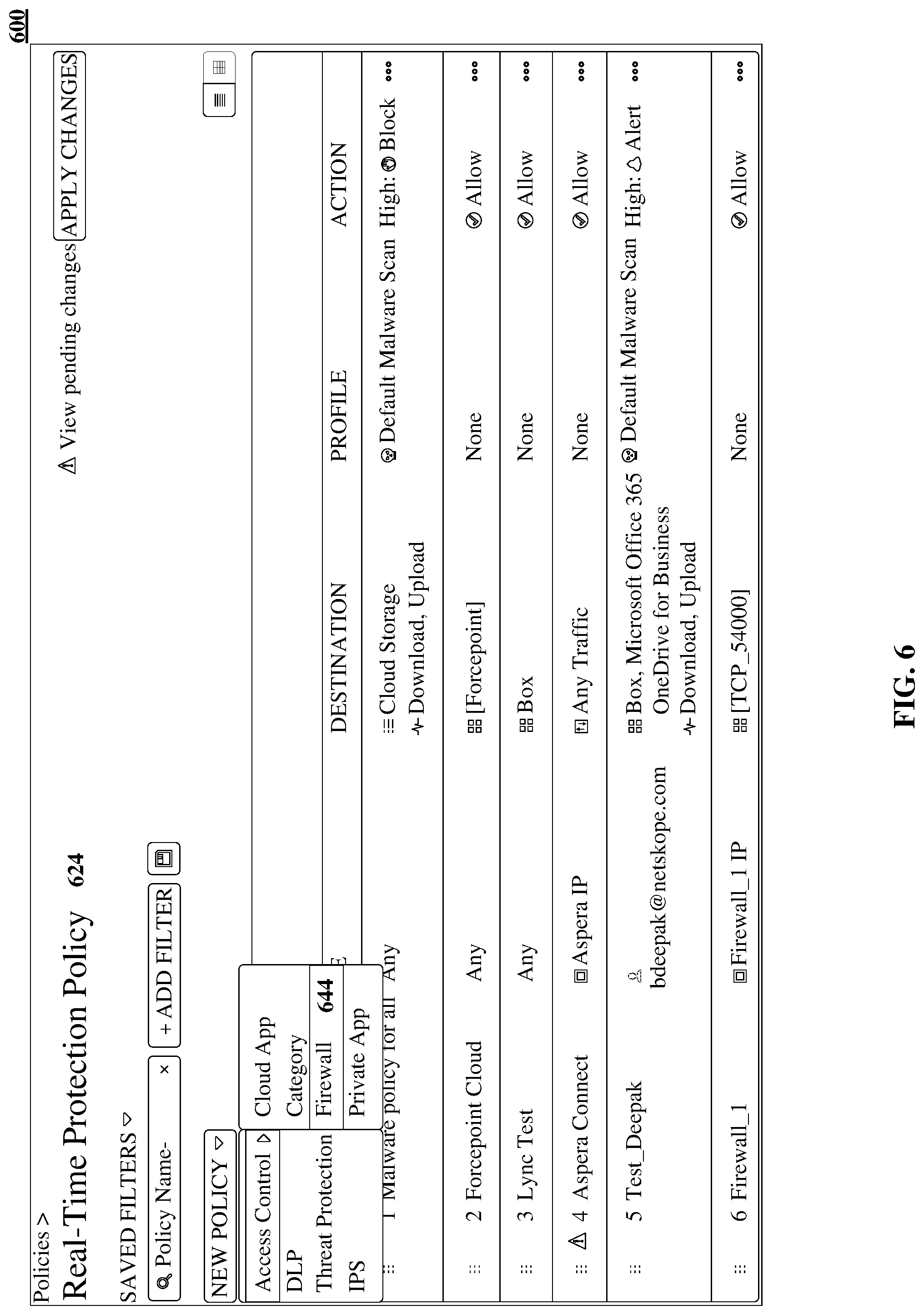 Patent US11777993 Figure 6 – Unified system for detecting policy enforcement issues in a cloud-based environment