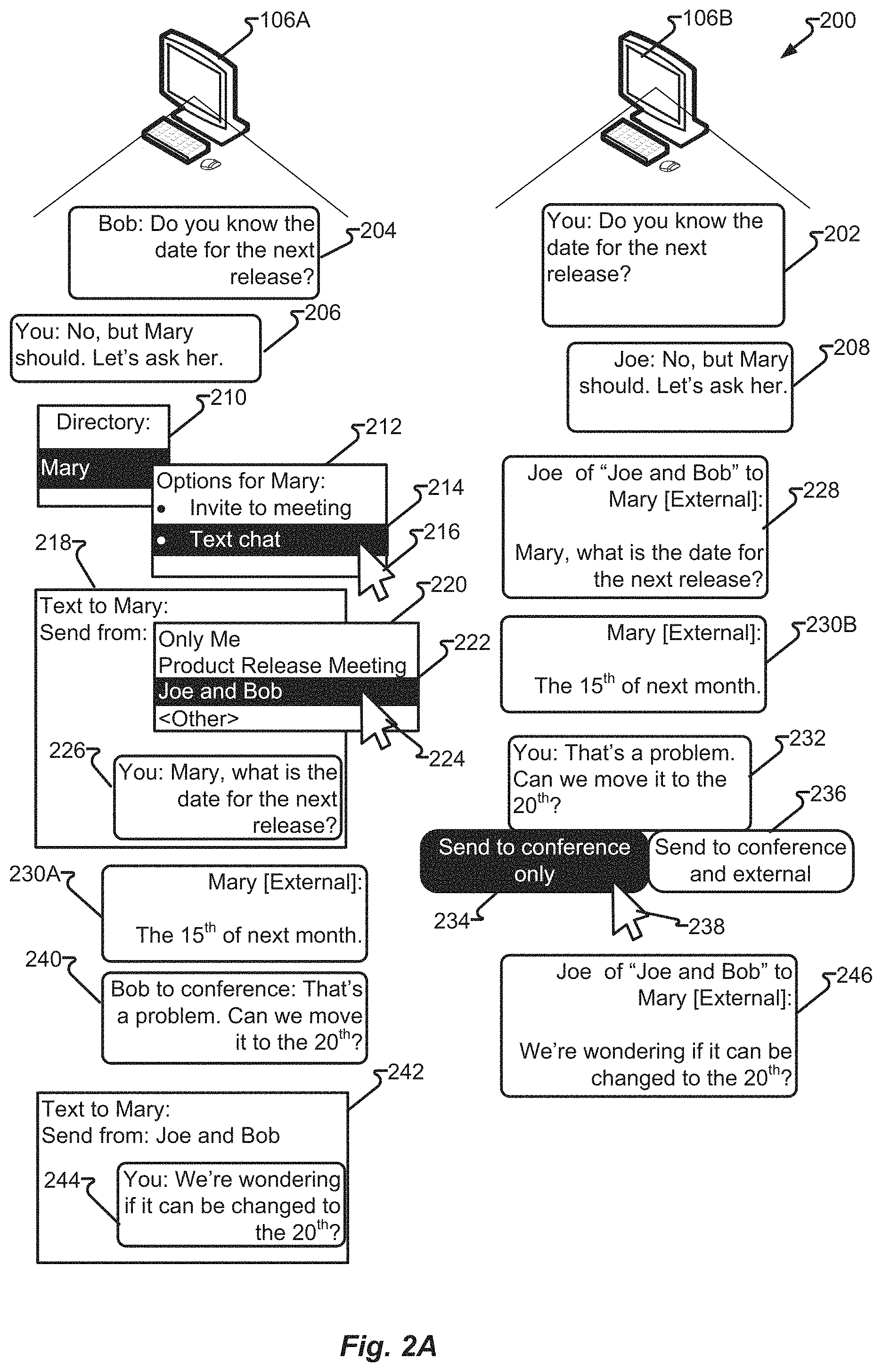 Patent US11778001 Figure 2 – Conferencing application with instant messaging persona