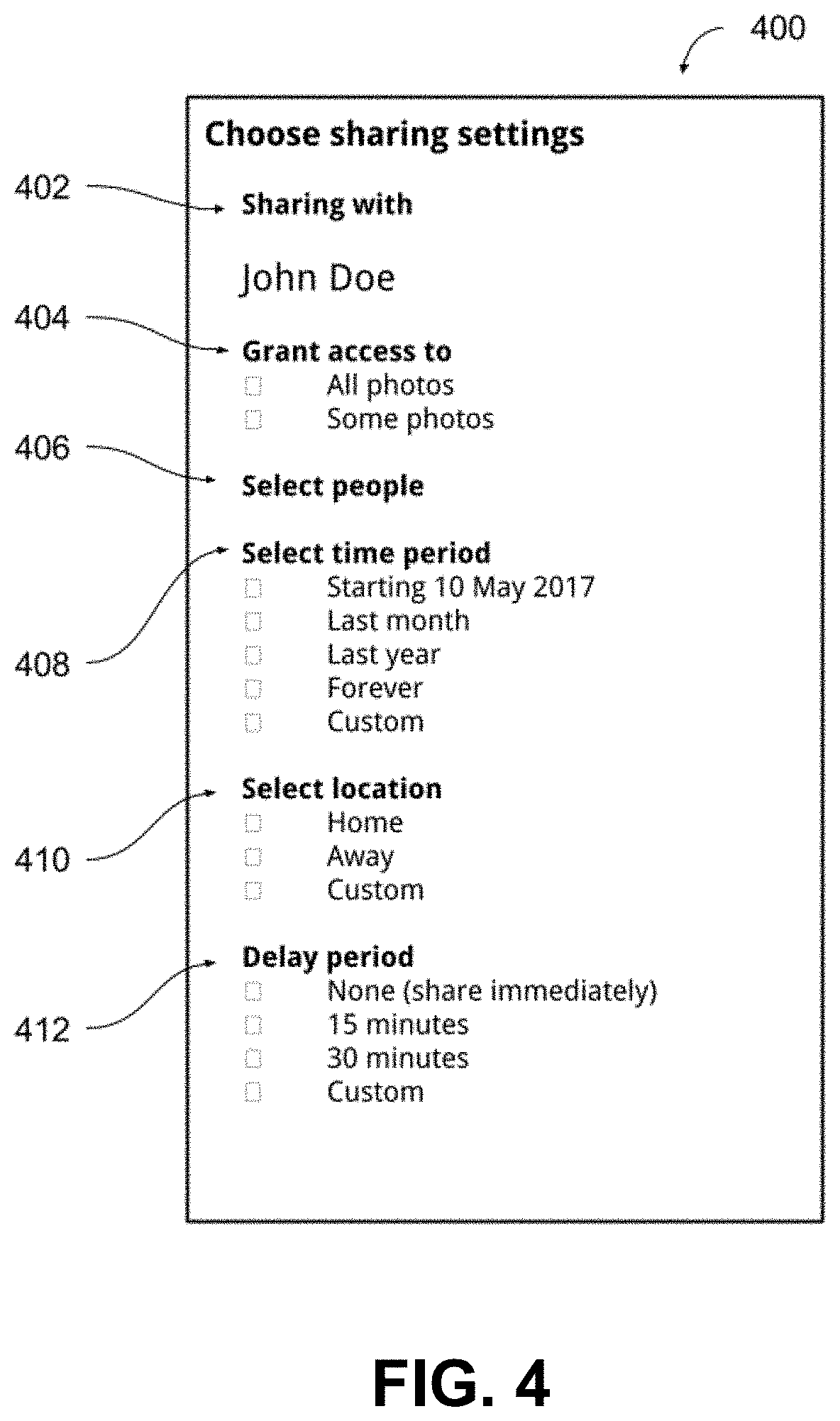 Patent US11778028 Figure 4 – Automatic image sharing with designated users over a communication network