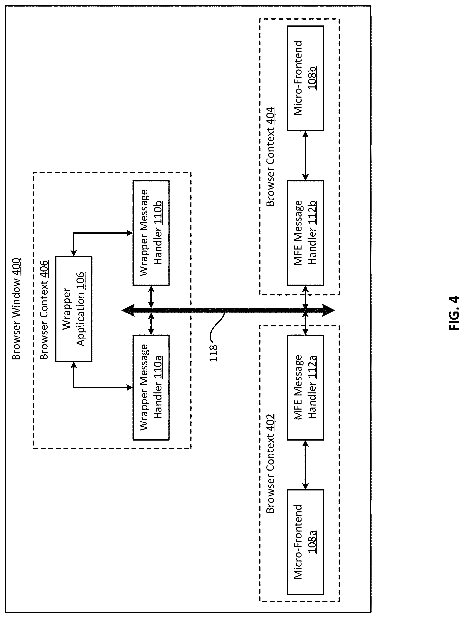 Patent US11778045 Figure 4 – Communication system for micro-frontends of a web application