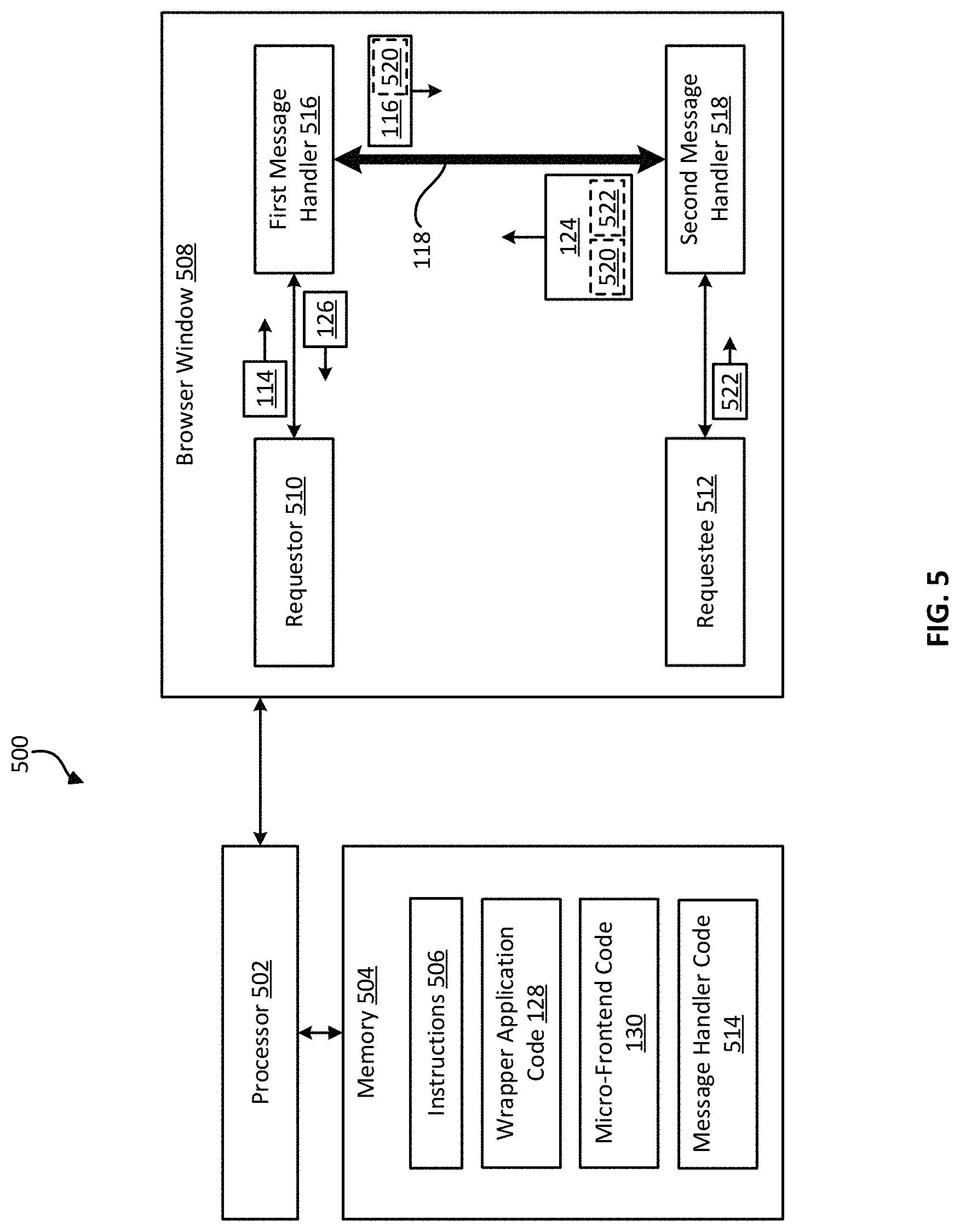 Patent US11778045 Figure 5 – Communication system for micro-frontends of a web application