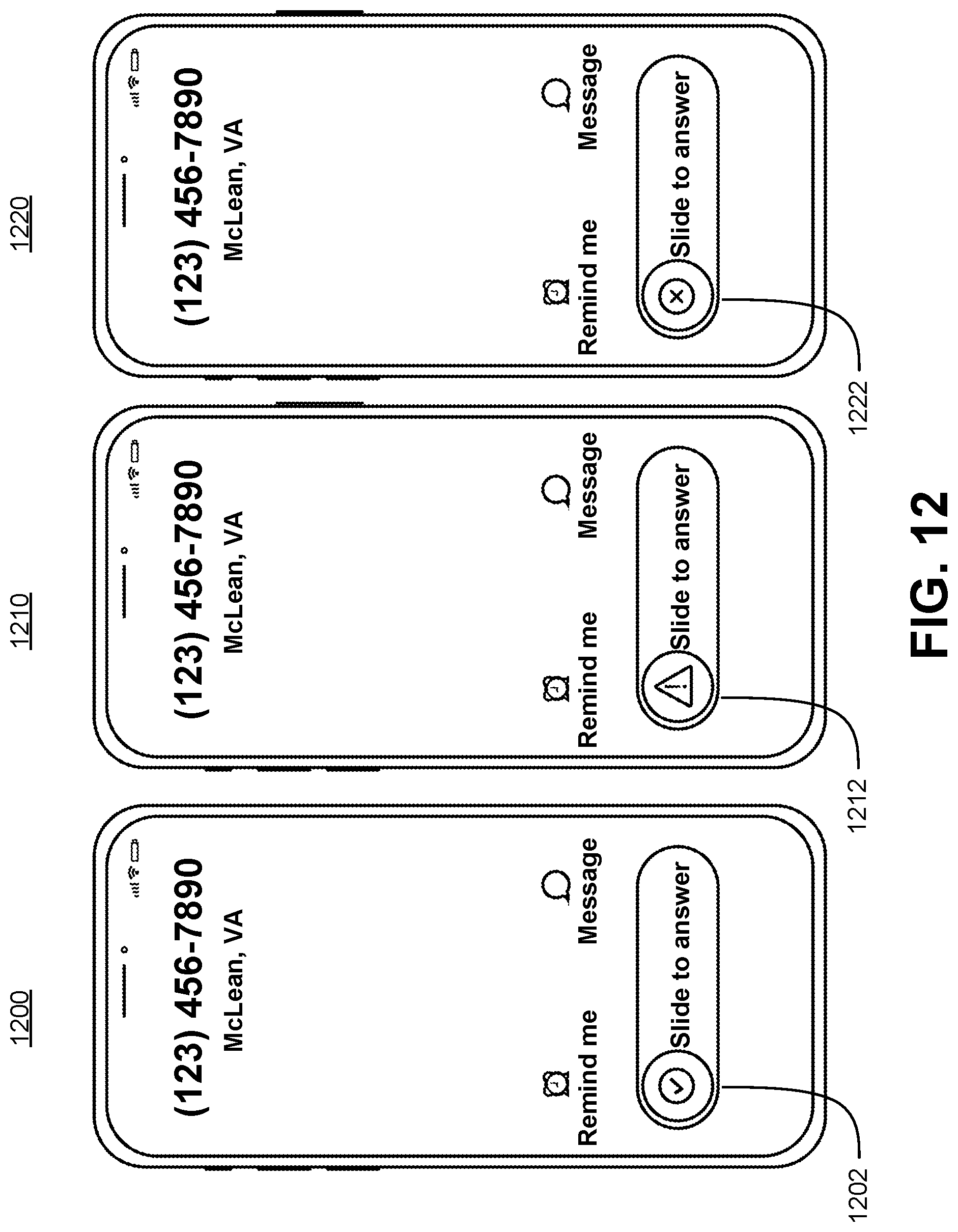 Patent US11778083 Figure 12 – Generating a screening interface for communications