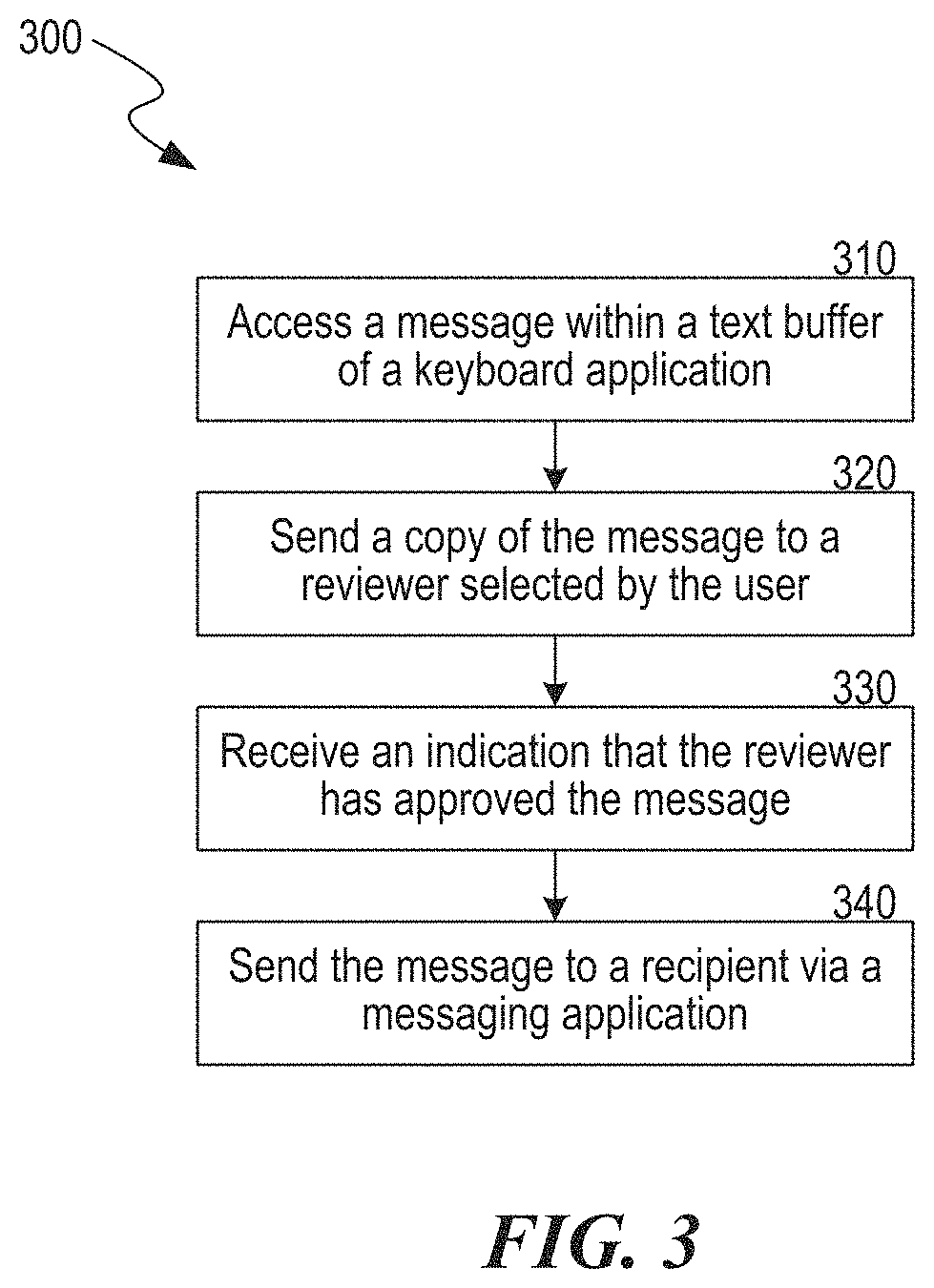 Patent US11778085 Figure 3 – Reviewing message-based communications via a keyboard application
