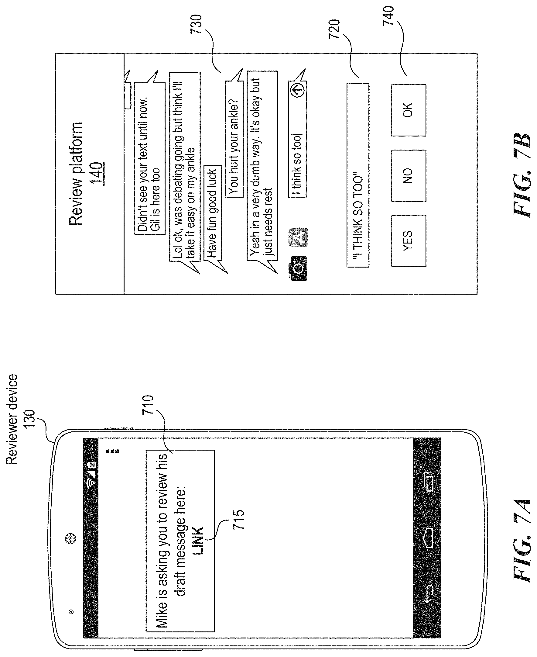 Patent US11778085 Figure 7 – Reviewing message-based communications via a keyboard application
