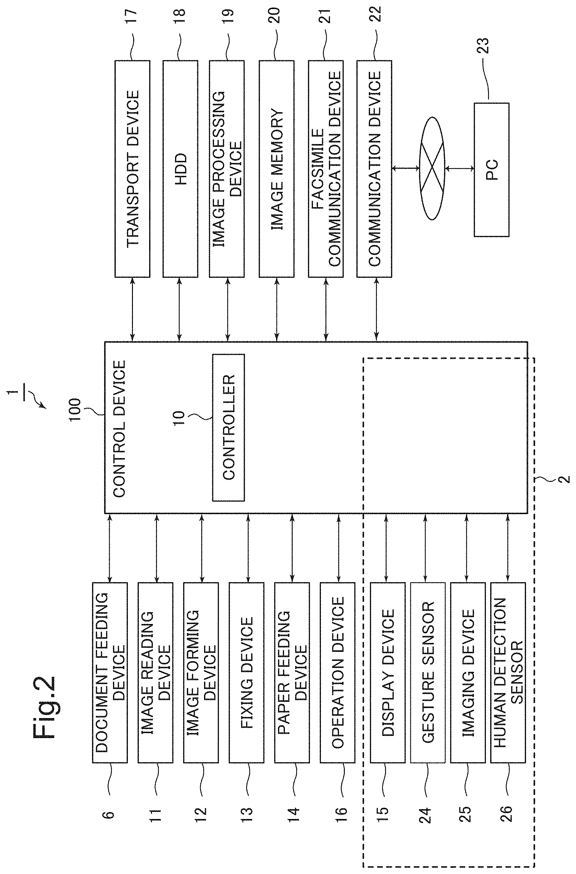Patent US11778109 Figure 2 – Display apparatus that causes display device to enlarge or reduce image according to user gesture detection result from detector, and image forming apparatus