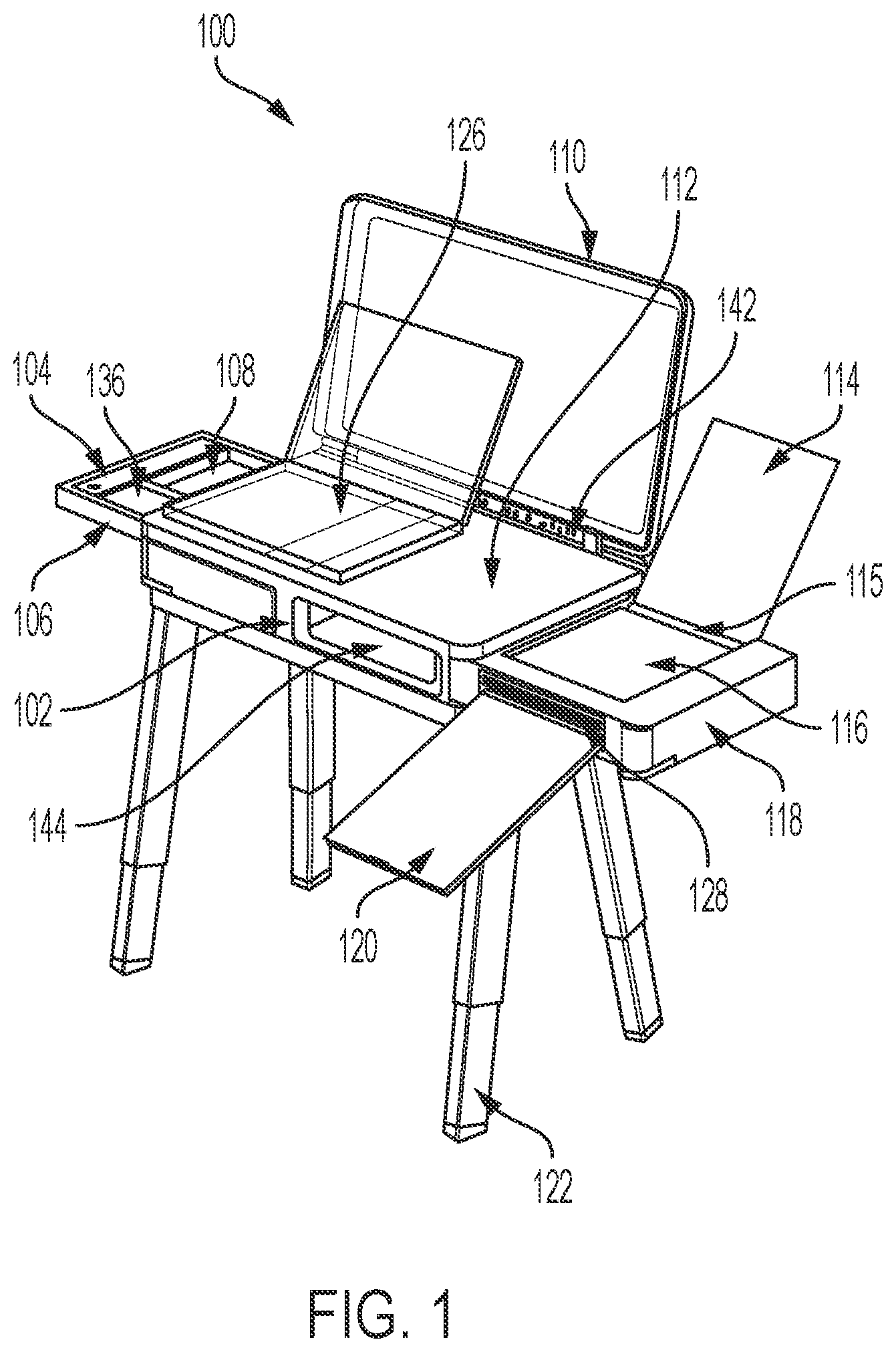 Patent US11778111 — Mobile device with slide-out office equipment — Figure 1