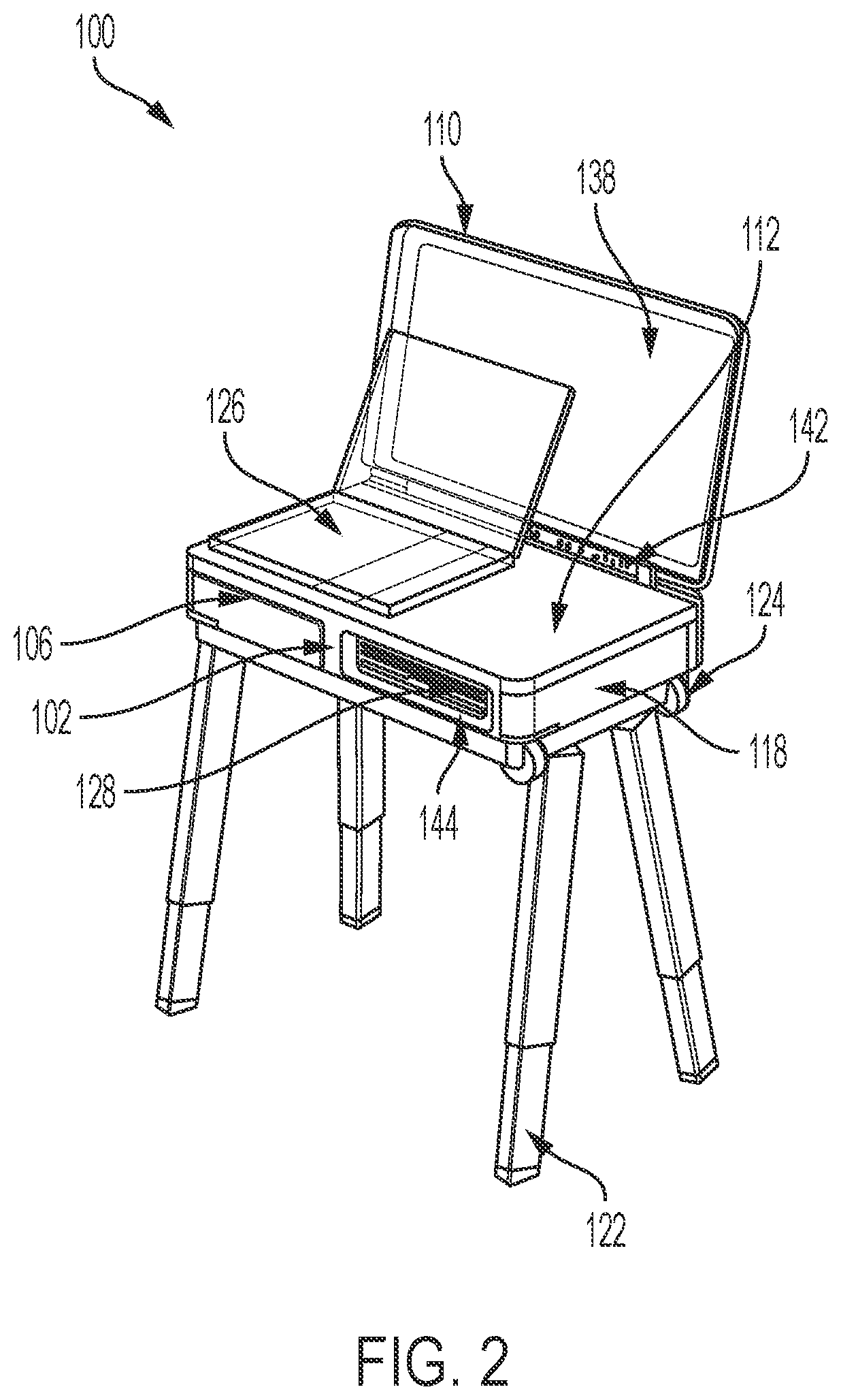 Patent US11778111 Figure 2 – Mobile device with slide-out office equipment