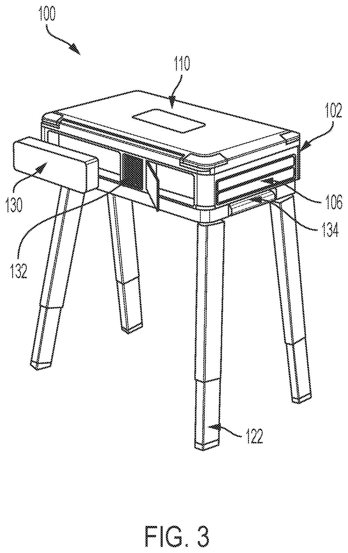 Patent US11778111 Figure 3 – Mobile device with slide-out office equipment
