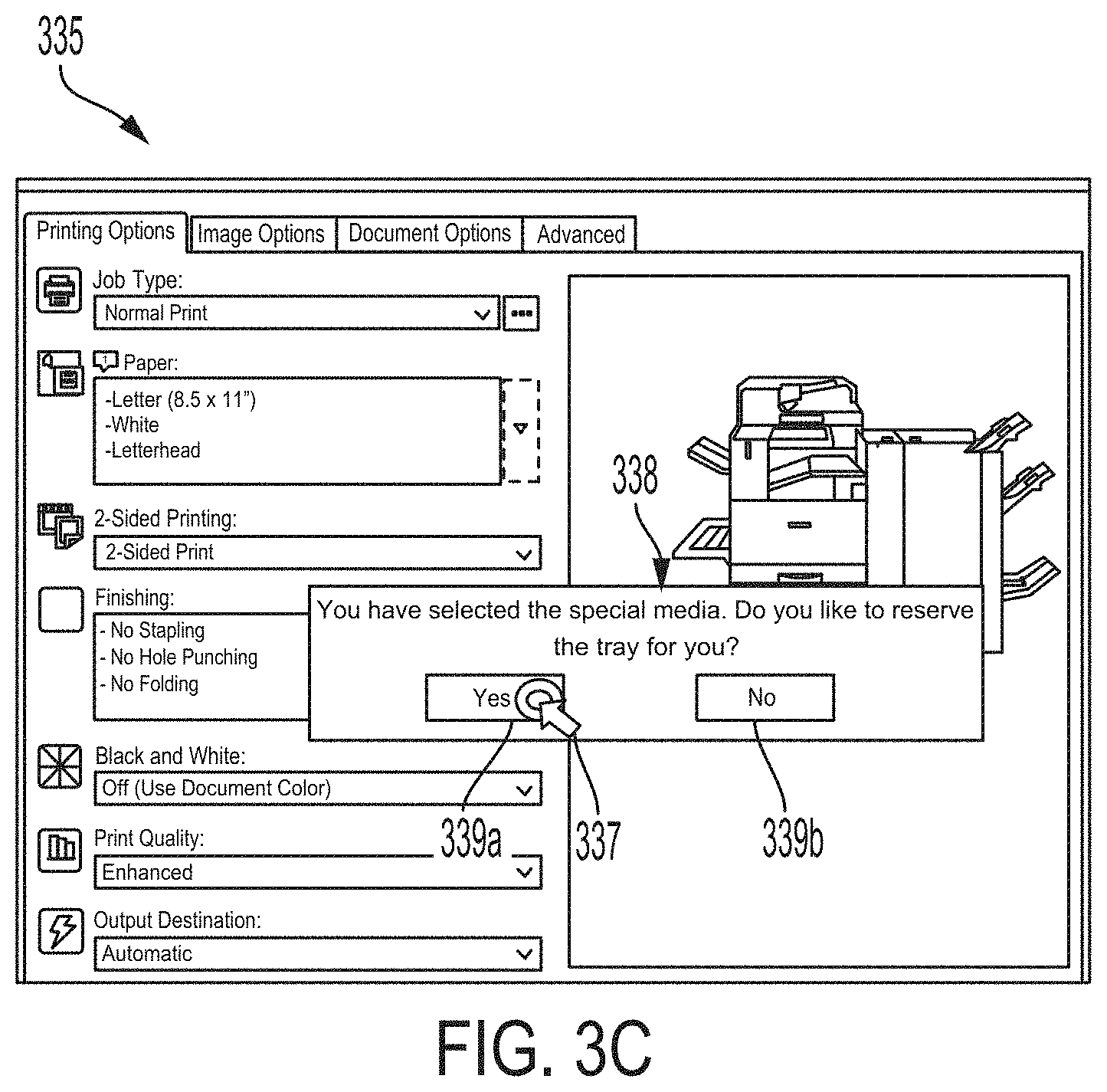 Patent US11778112 Figure 5 – Methods and systems for reserving a tray for special media printing while submitting a document for printing