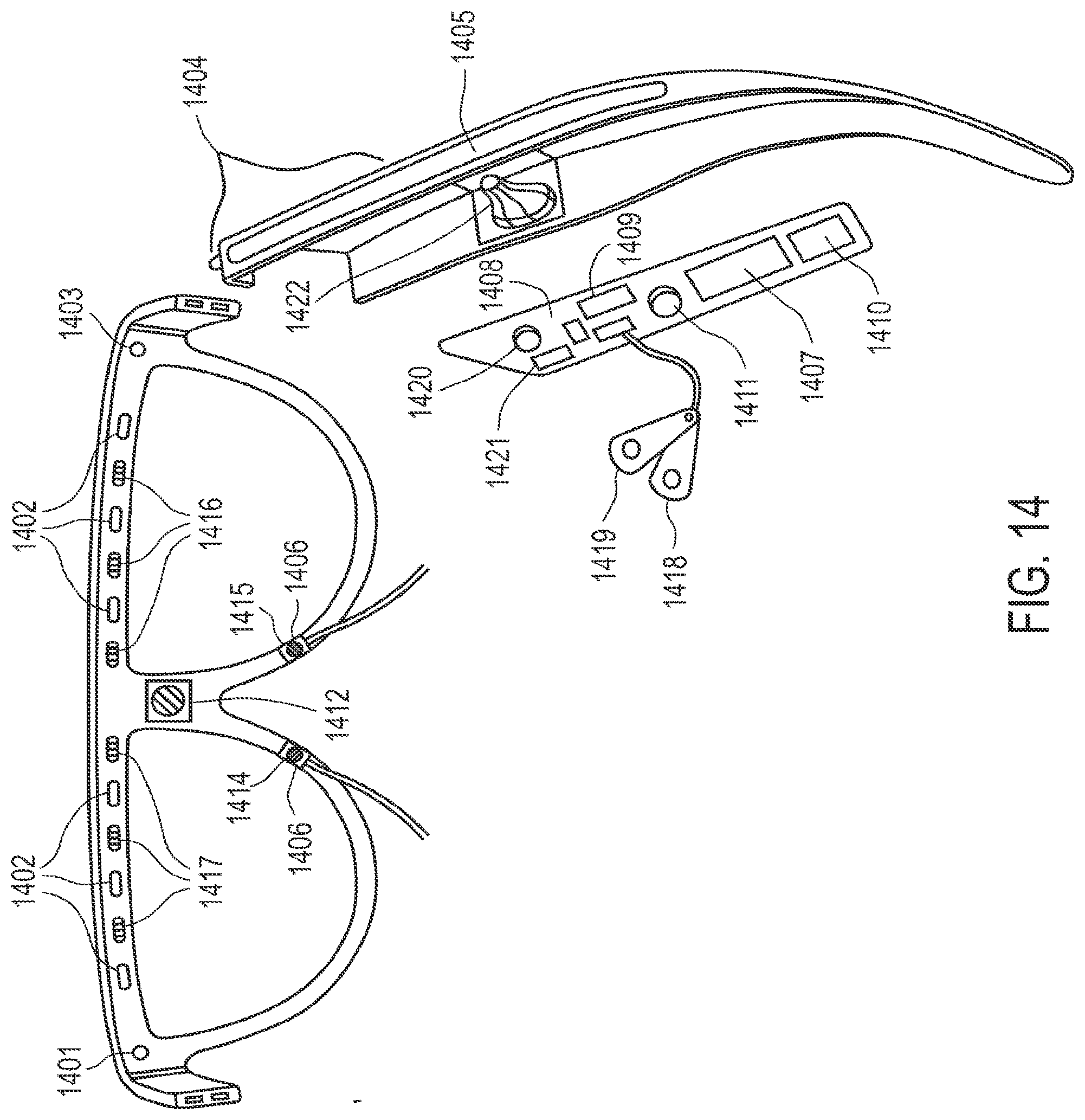 Patent US11778149 Figure 14 – Headware with computer and optical element for use therewith and systems utilizing same