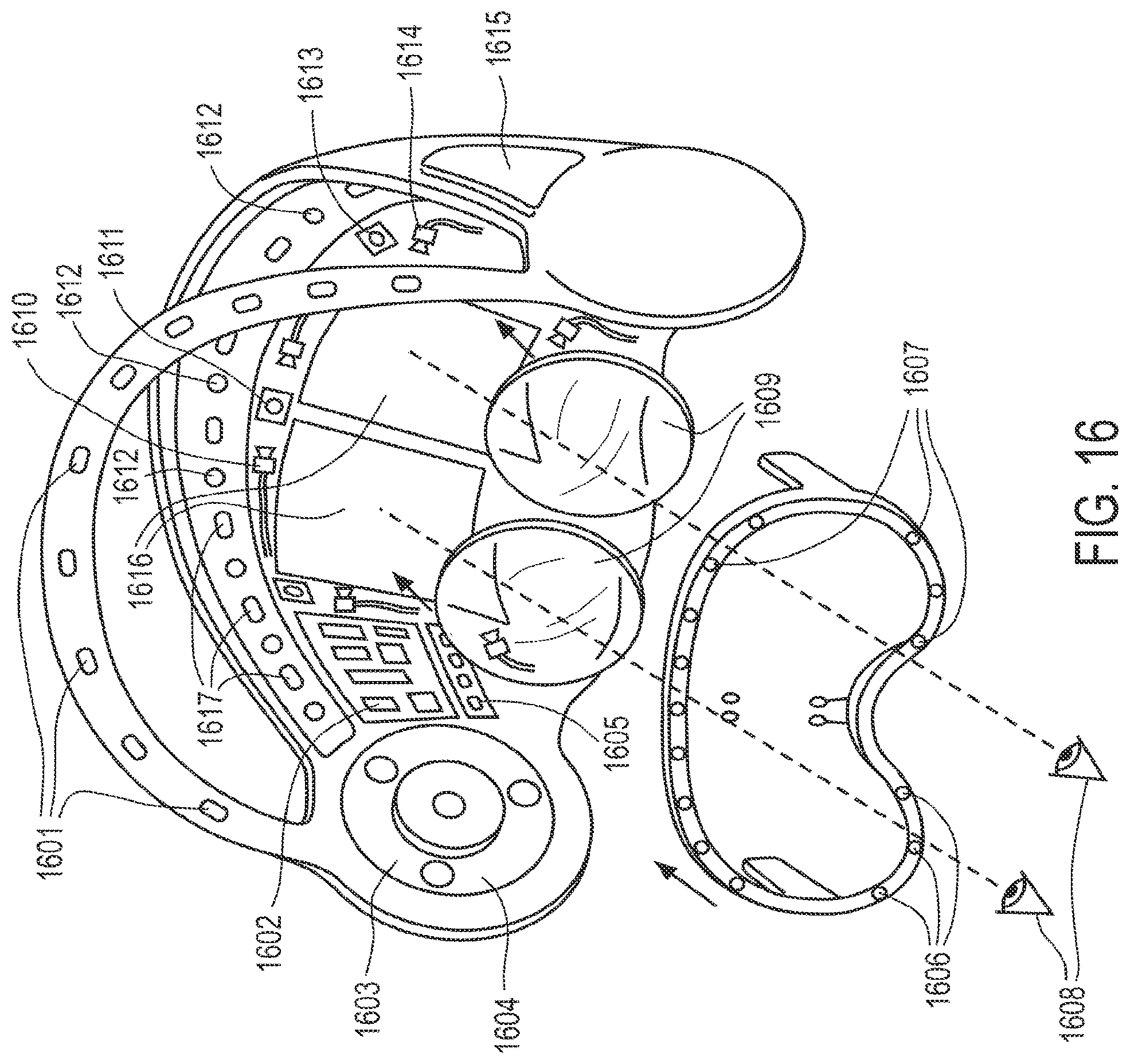 Patent US11778149 Figure 16 – Headware with computer and optical element for use therewith and systems utilizing same