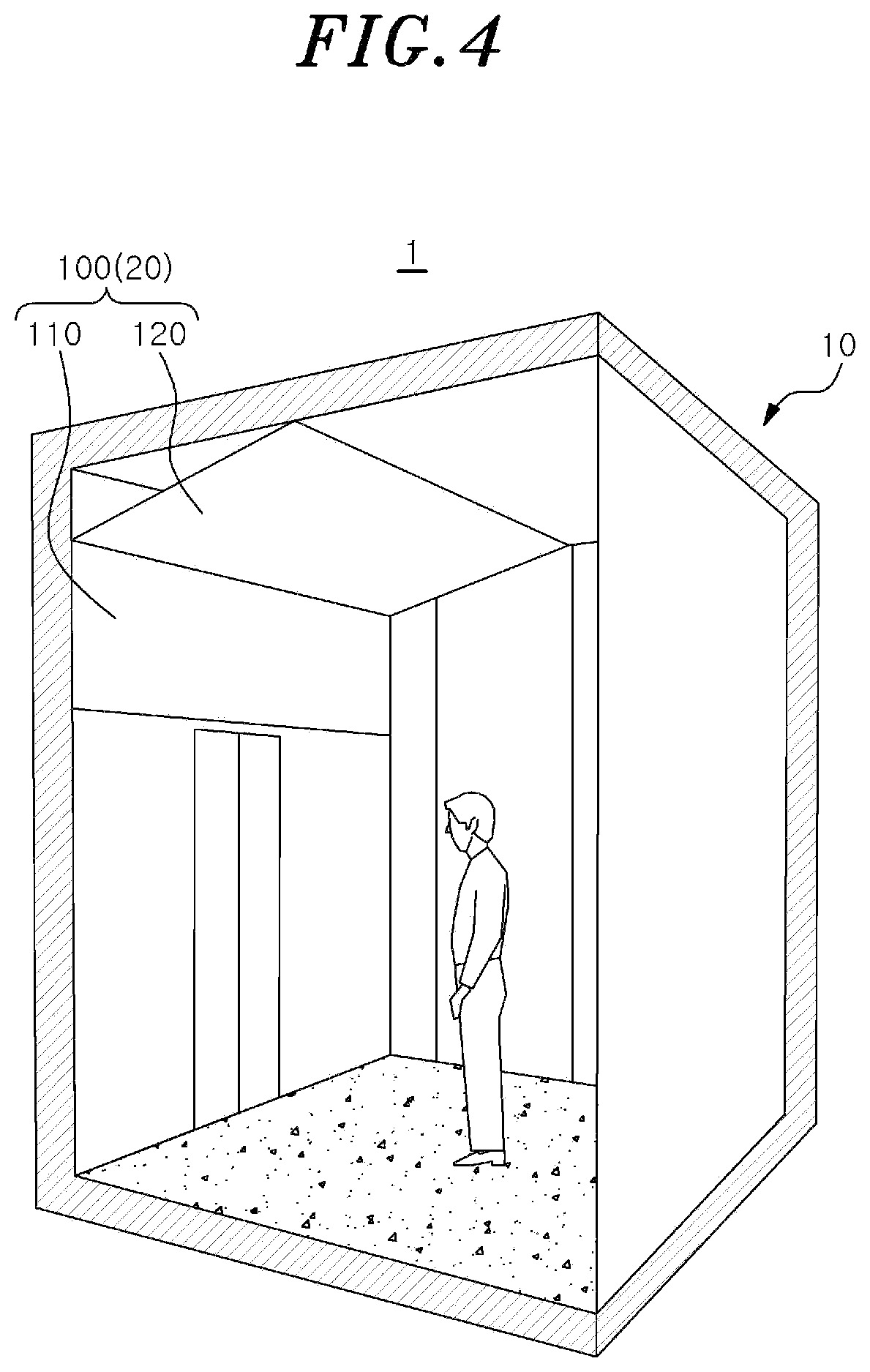 Patent US11778164 Figure 4 – Display apparatus installed in elevator, and image processing method