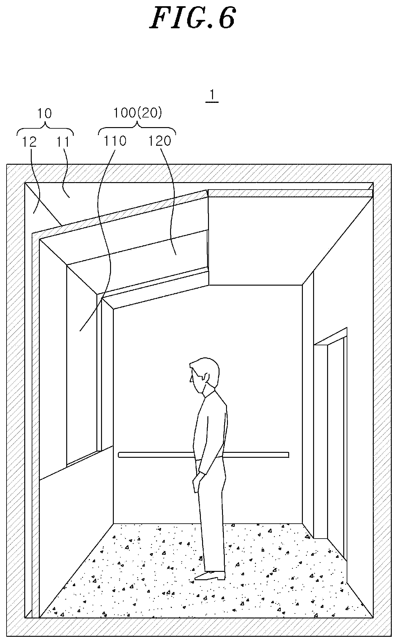 Patent US11778164 Figure 6 – Display apparatus installed in elevator, and image processing method