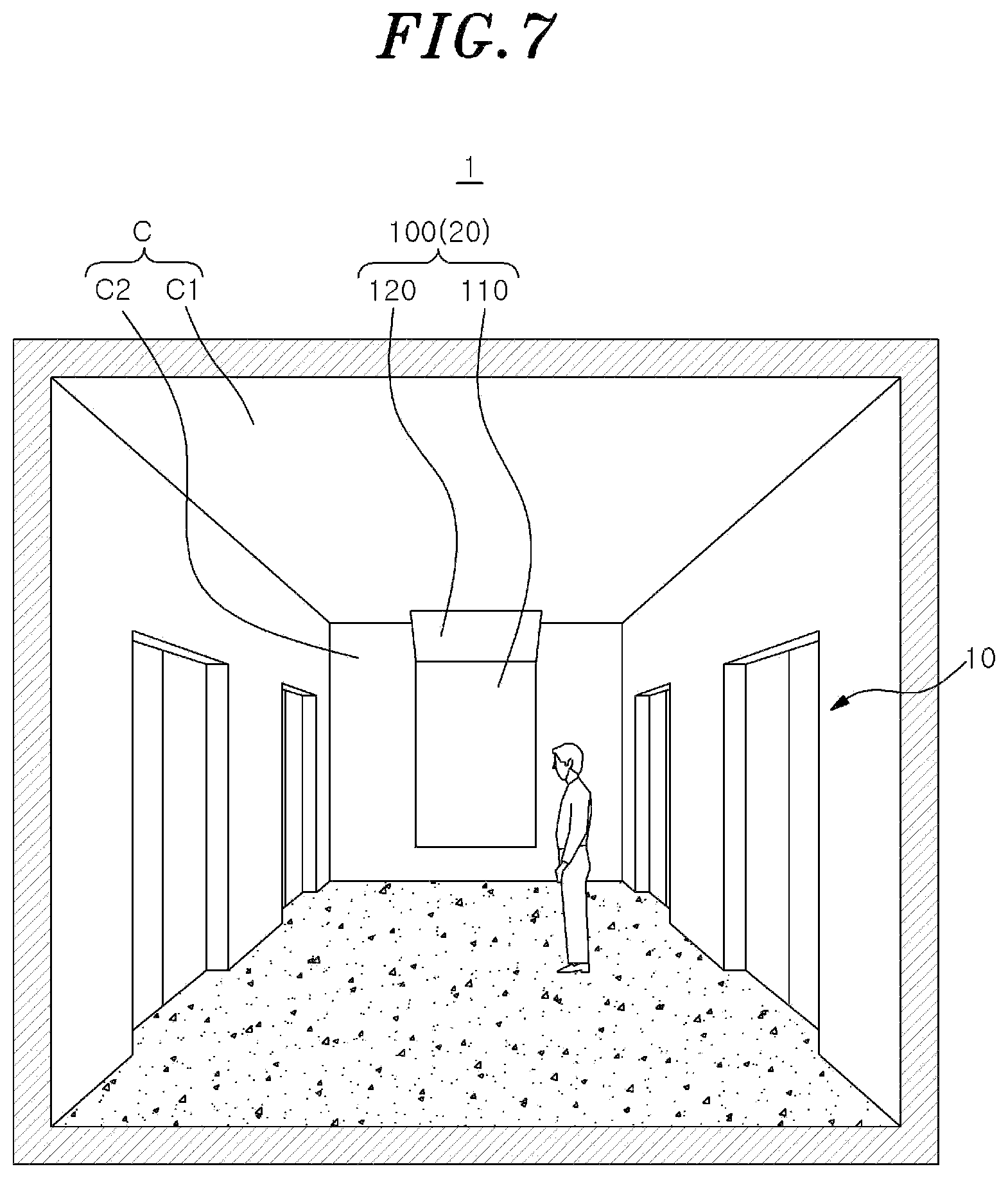 Patent US11778164 Figure 7 – Display apparatus installed in elevator, and image processing method
