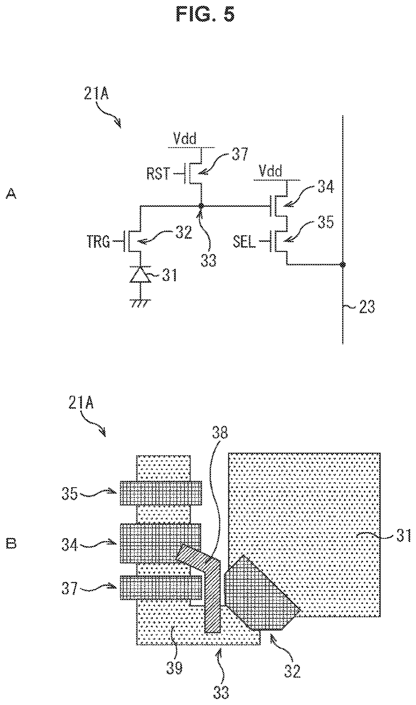 Patent US11778349 Figure 5 – Imaging element, driving method, and electronic device