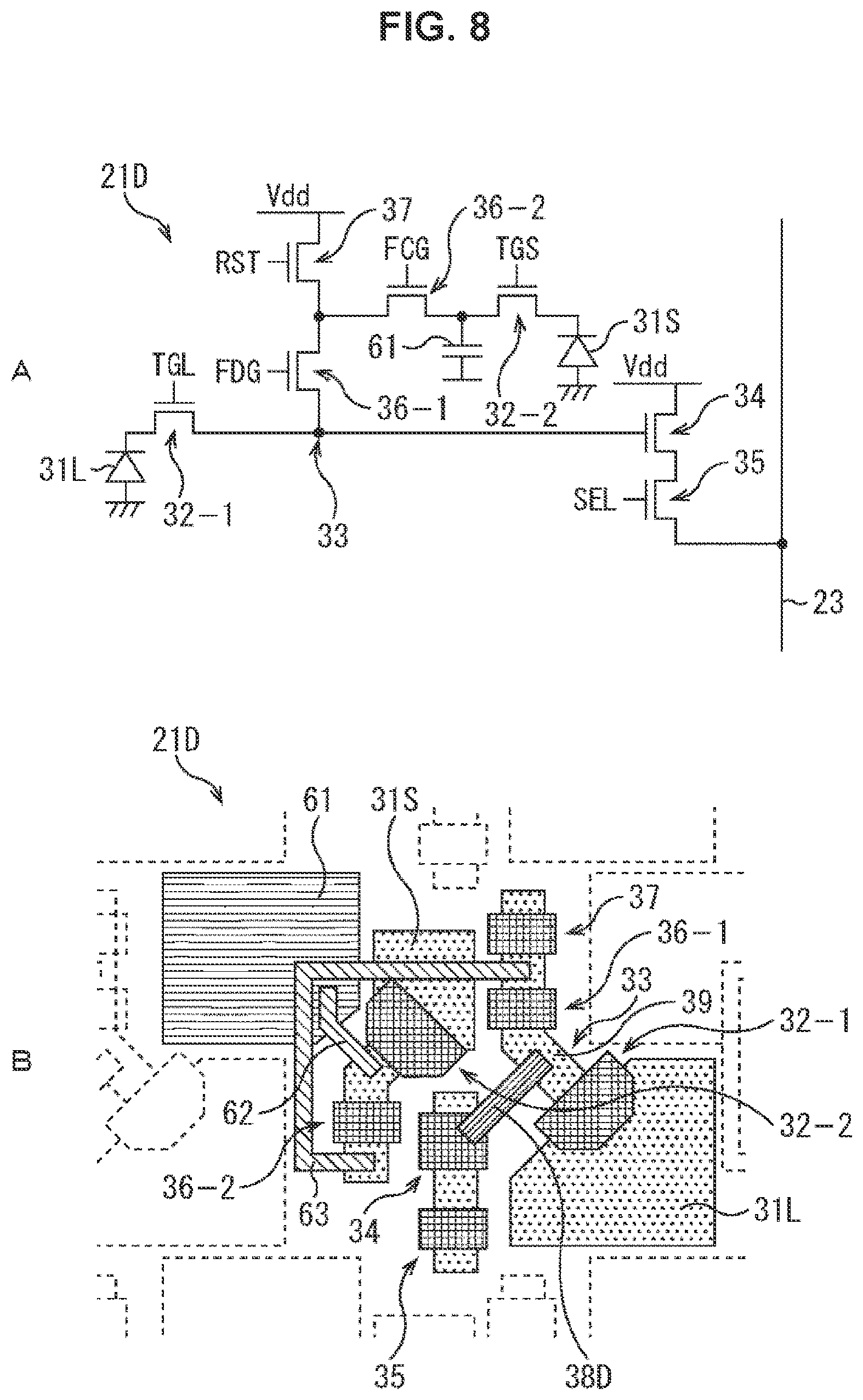 Patent US11778349 Figure 8 – Imaging element, driving method, and electronic device