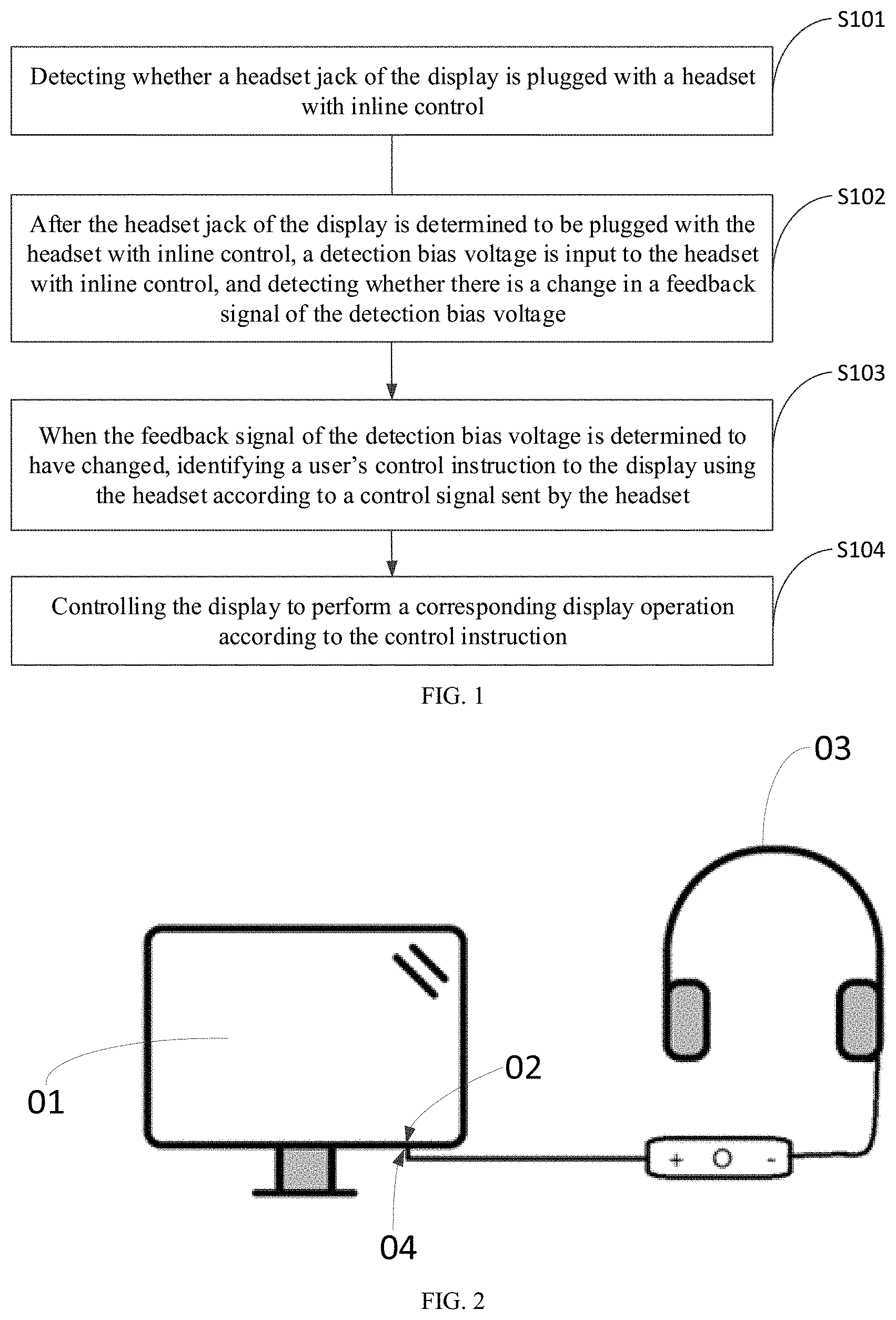 Patent US11778362 Figure 1 – Method of controlling display by headset with inline control, and related devices