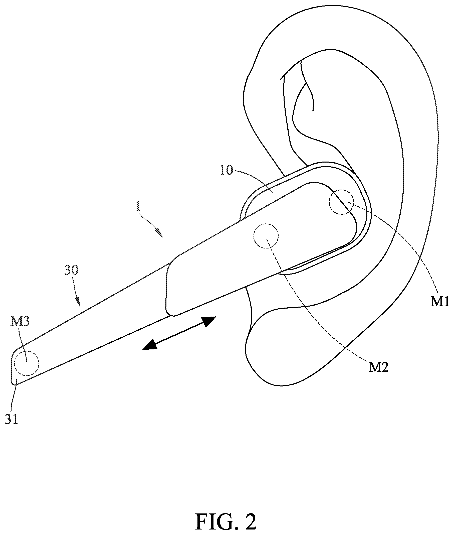 Patent US11778365 Figure 2 – Earphone having adjustable microphone