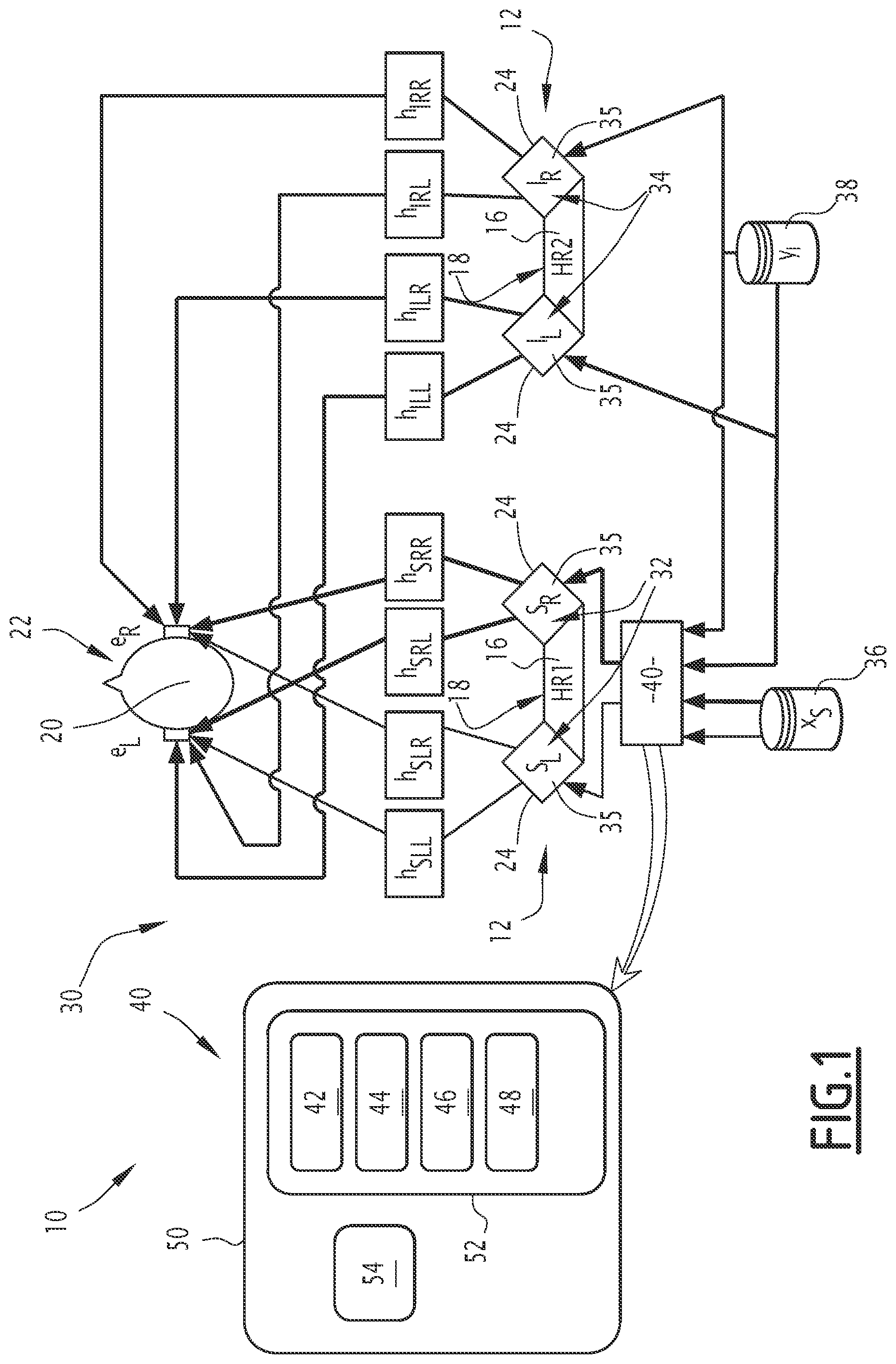 Patent US11778383 Figure 1 – Electronic device and method for reducing crosstalk, related audio system for seat headrests and computer program