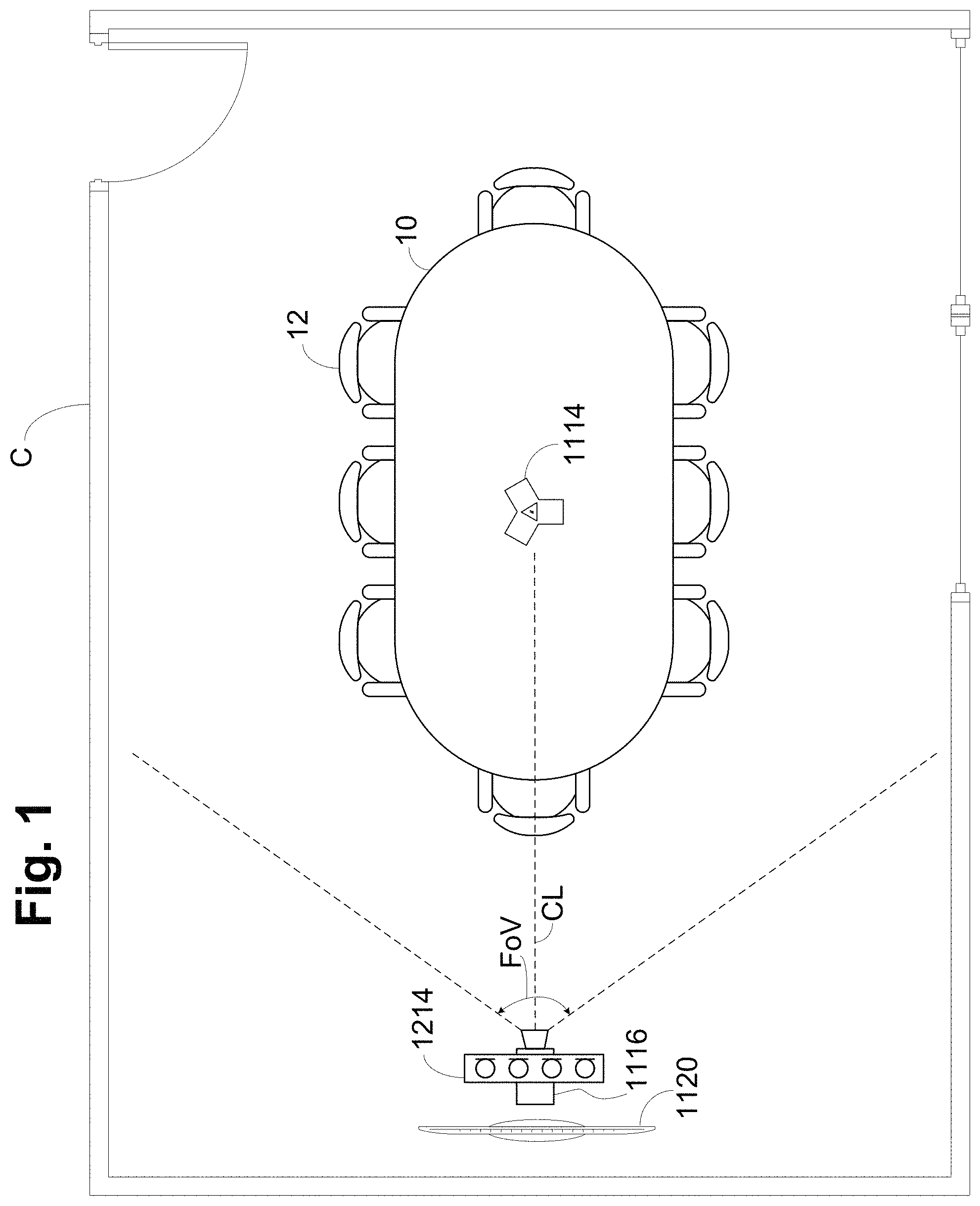 Patent US11778407 Figure 1 – Camera-view acoustic fence